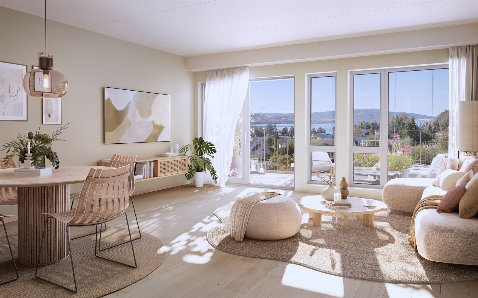 Gjennomgående leilighet med tilgang til uteplass på frokostsiden og flott innglasset balong mot vest som ligger solrikt og luftig. Illustrasjon fra tilsvarende leilighet, E302, avvik vil forekomme. Galleribilde