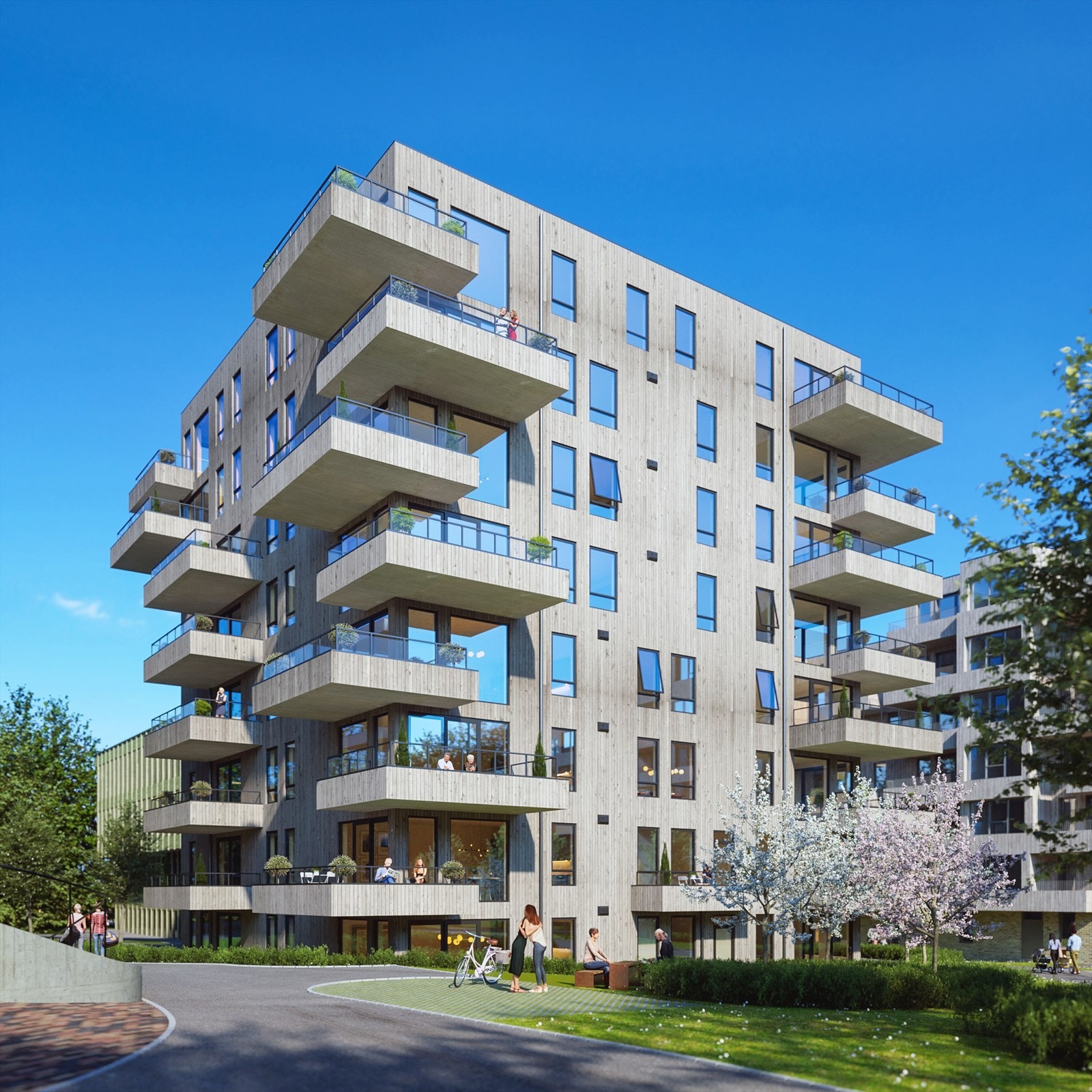 Fasade sett fra sørvest (L-nett i bakkant og Pluss-leilighetene til høyre) Galleribilde