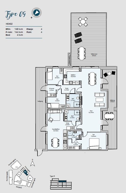 Store private uteplasser på tre sider av leiligheten Galleribilde