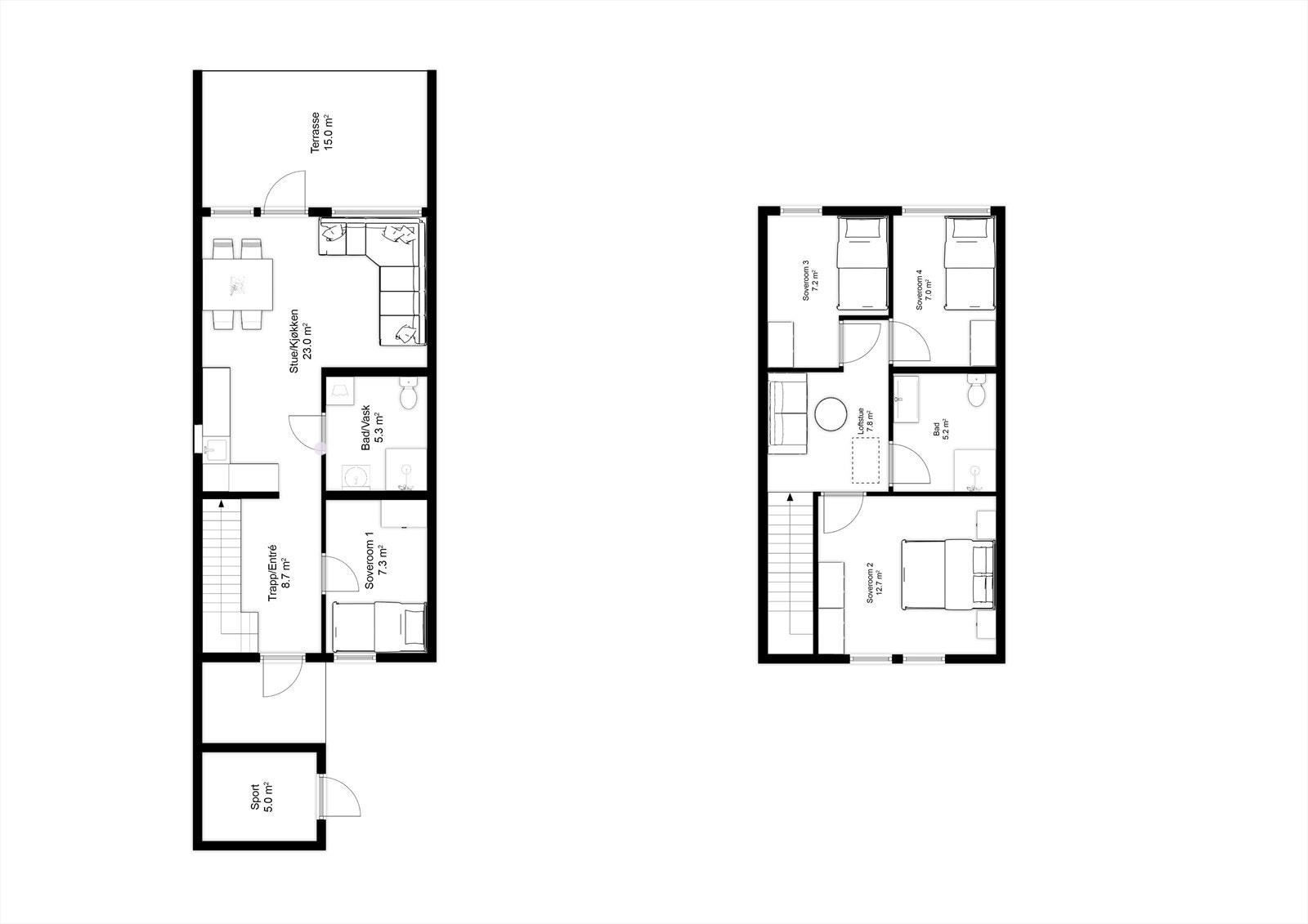 Type A 1 og 2 etasje. Galleribilde