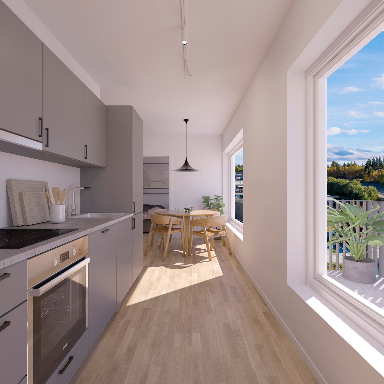 Kjøkken i leilighet på 45 kvm. Illustrasjon, avvik vil forekomme Galleribilde