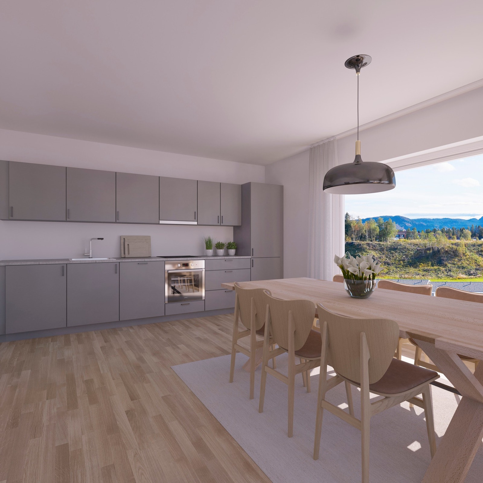 Kjøkken med utsikt, fra leilighet på 76 kvm. Illustrasjon, avvik vil forekomme Galleribilde