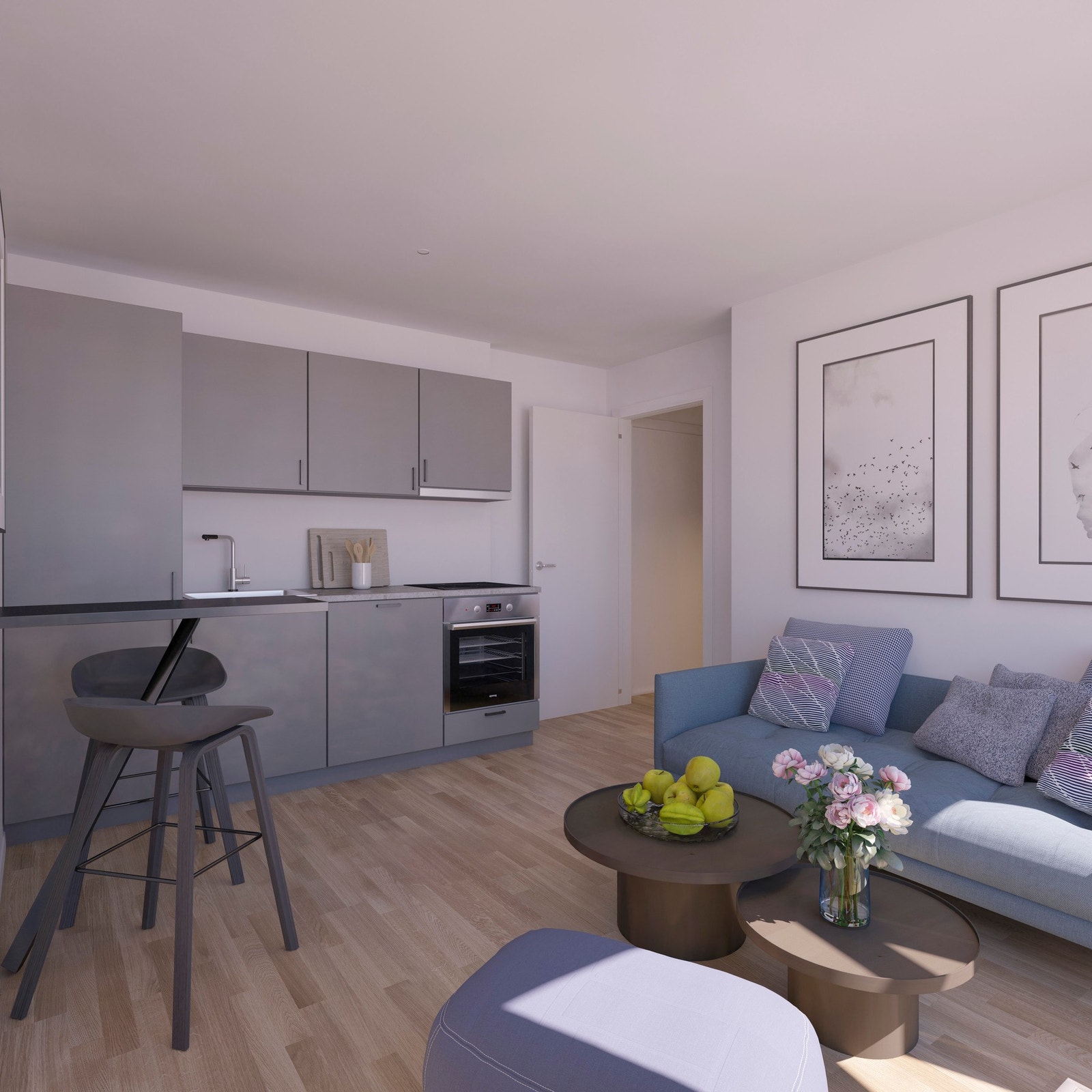 b2-203-30m2-kjøkken-stue. Illustrasjon, avvik vil forekomme Galleribilde