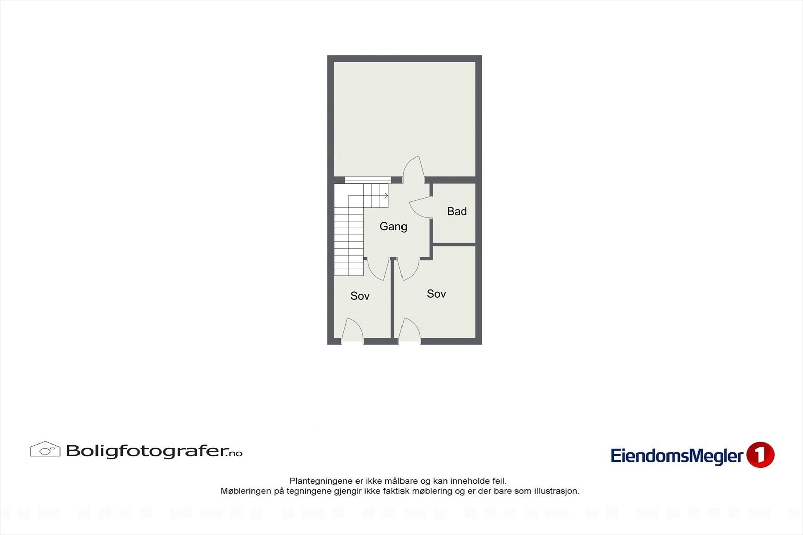 Romslig toppetasje med to soverom, bad, gang og trapp. Perfekt for en familie som ønsker god plass. Galleribilde