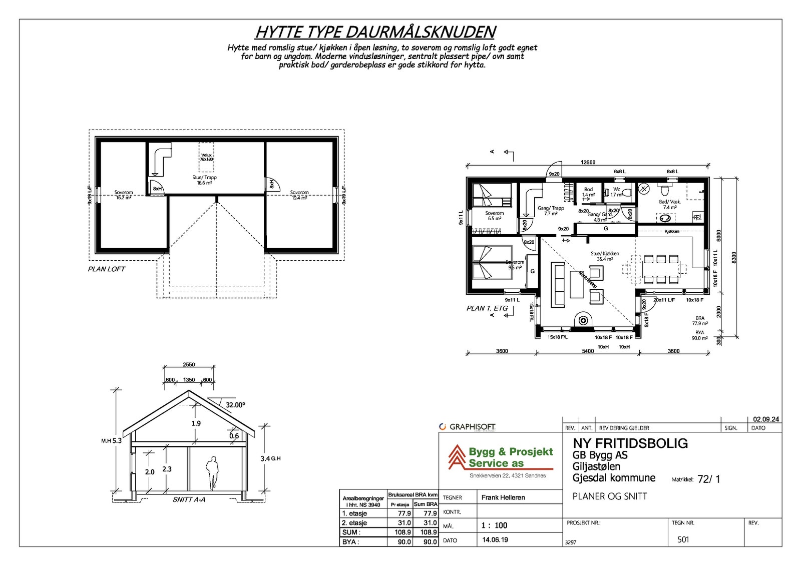 Plan og snitt- Daurmålsknuden Galleribilde
