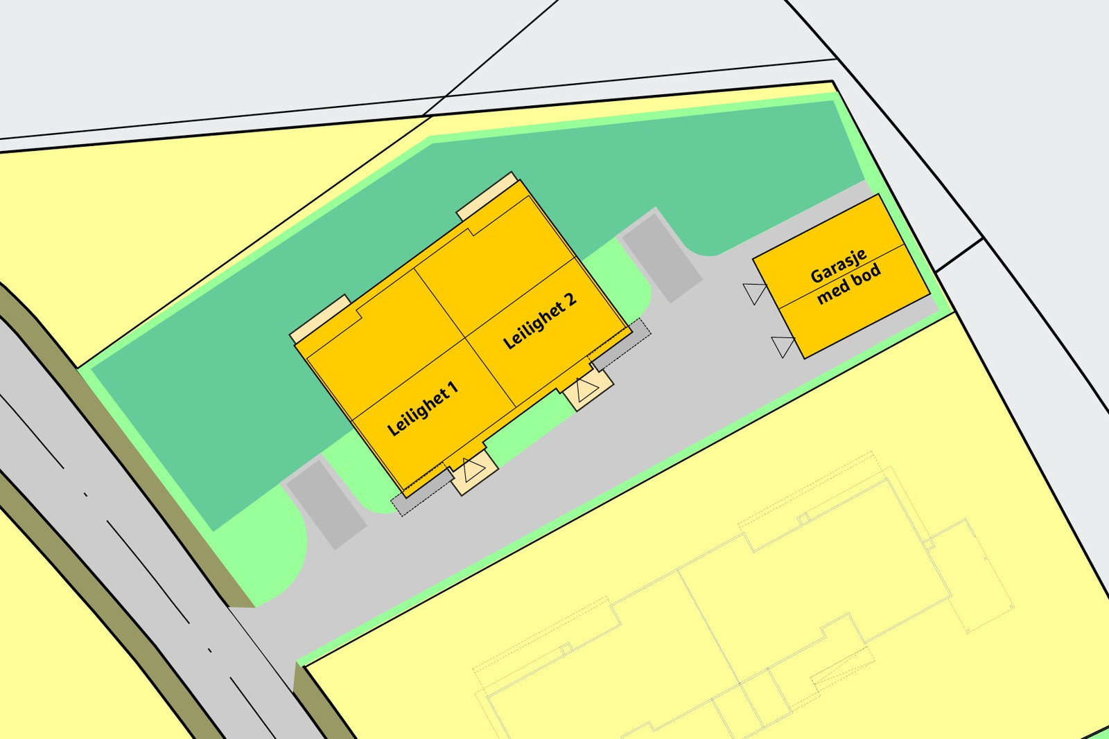 Situasjonsplan, bolig merket med leilighet nr. 2 er for salg