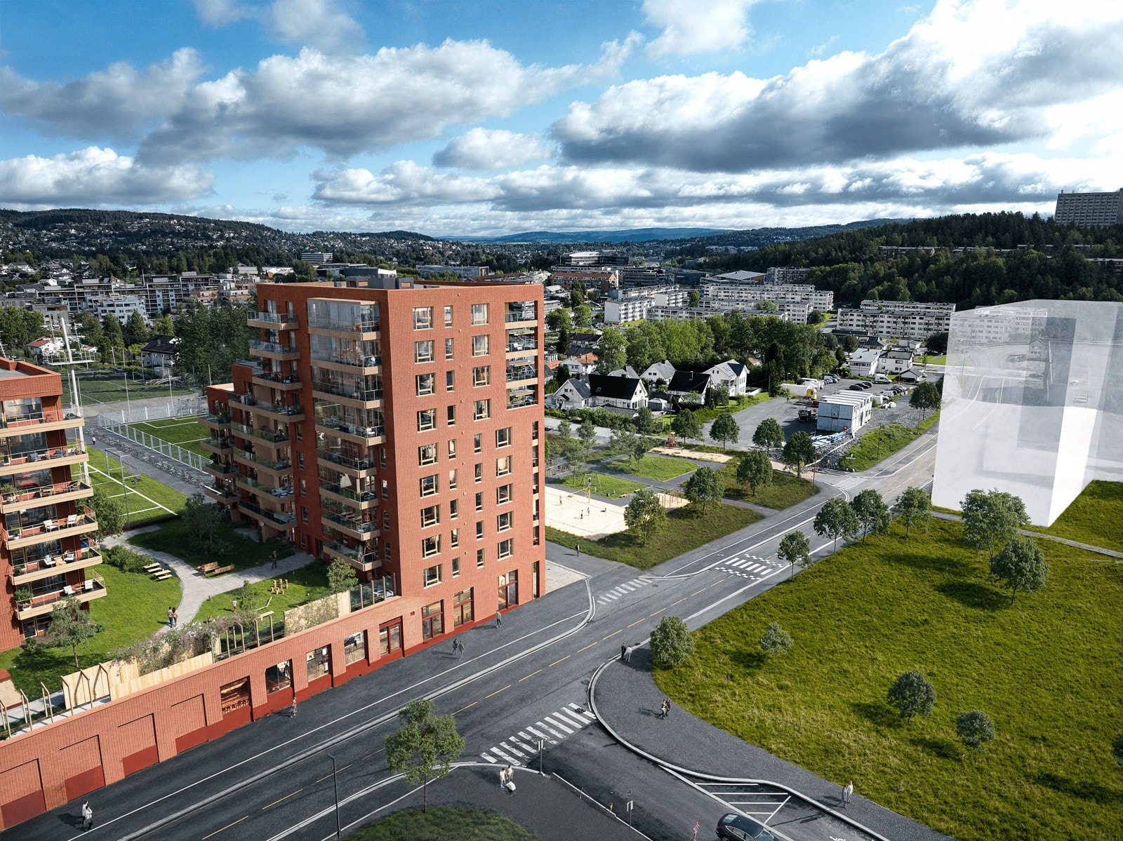 RA5 er strategisk plassert på hjørnetomten av prosjektet. Plasseringen gir byggets 60 moderne selveierleilighetene rikelig med lys, luft og god utsikt over Lørenskog Galleribilde