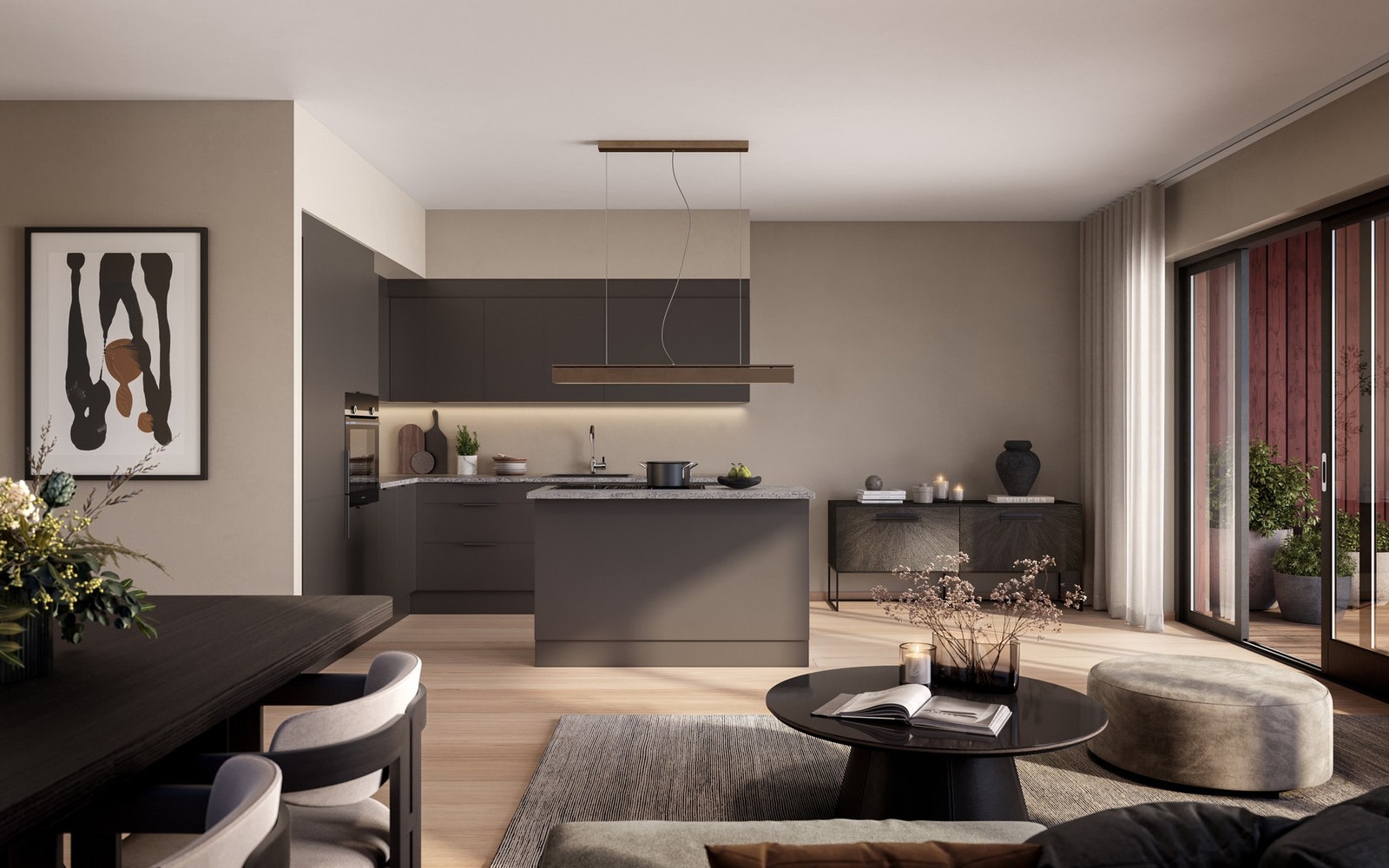 Tidsriktige og moderne kjøkken med integrerte hvitevarer leveres. Kjøp tidlig og få mulighet til å ta del i endring- og tilvalgsprosess for skreddersøm av egen leilighet.
Illustrasjonsbilde hvor endringer kan forekomme. Galleribilde