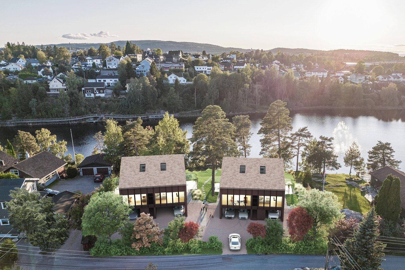 Prosjekterte high-end familieboliger med tomt som strekker seg ned mot Langvannet Galleribilde