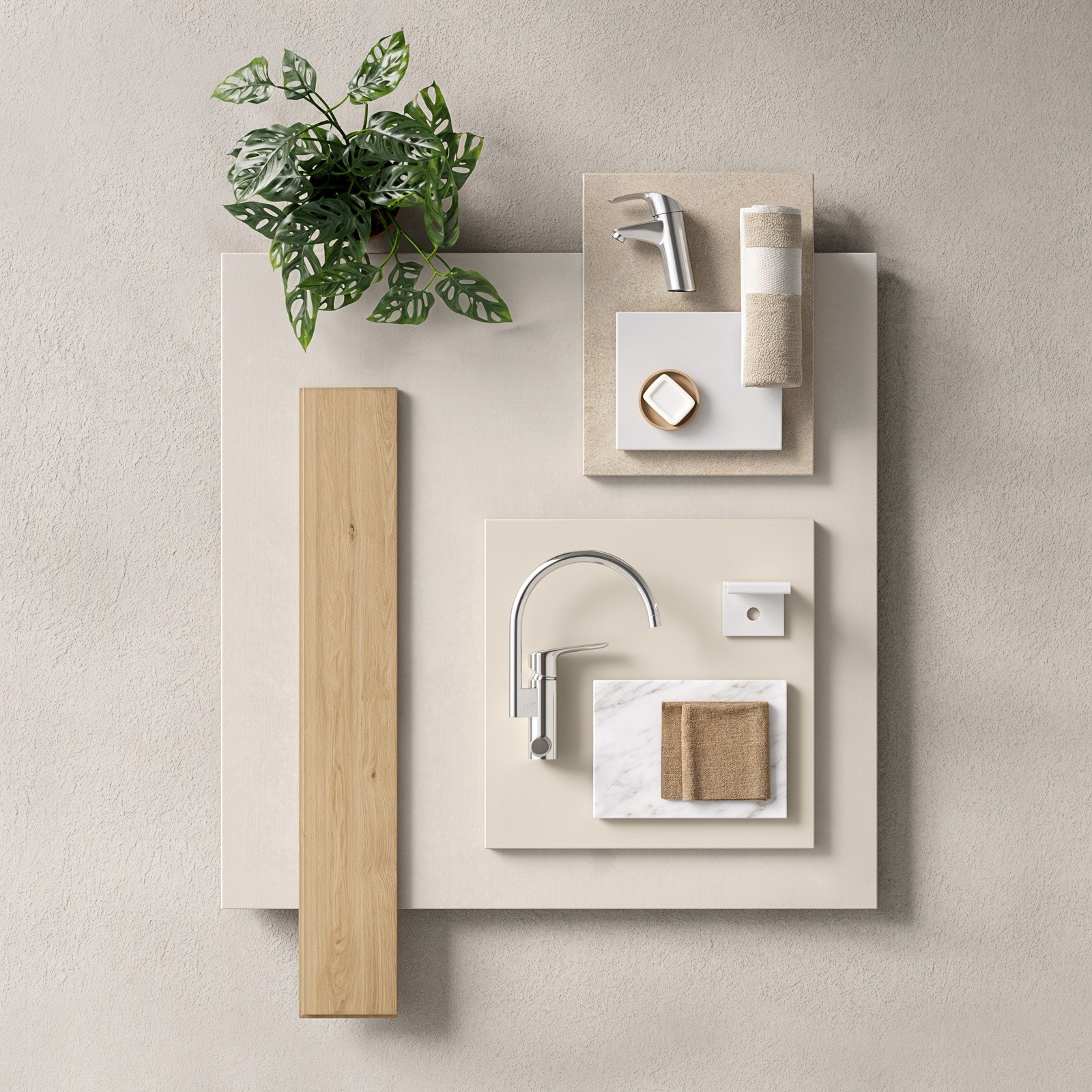 Det er valgt harmoniske farger i prosjektet - moodboardet viser flere av kvalitetene som leveres. Galleribilde