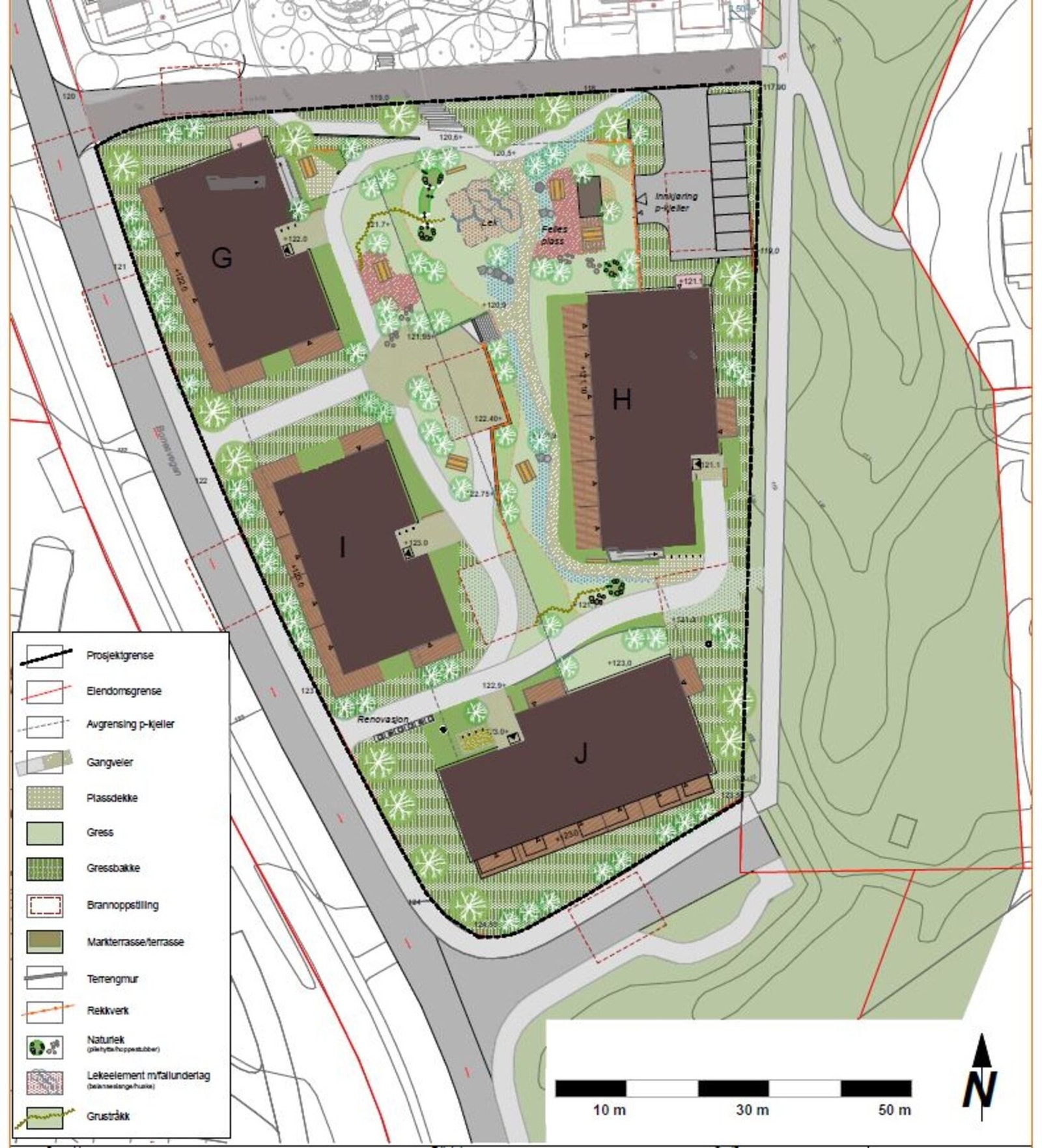 På Strindalia er det stort fokus på fine og grønne utomhusområder. Utomhusplan Galleribilde