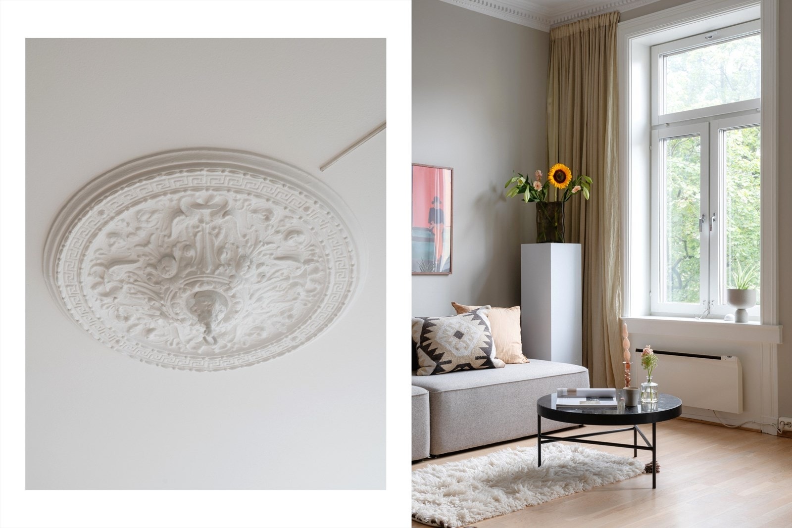 Vakre klassiske detaljer som rosett og stukkatur. Galleribilde