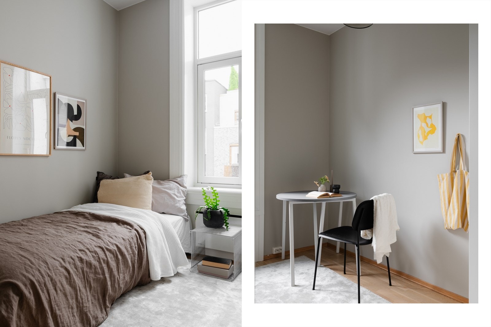 Rommet gir god plass til seng, pult og oppbevaring. Galleribilde