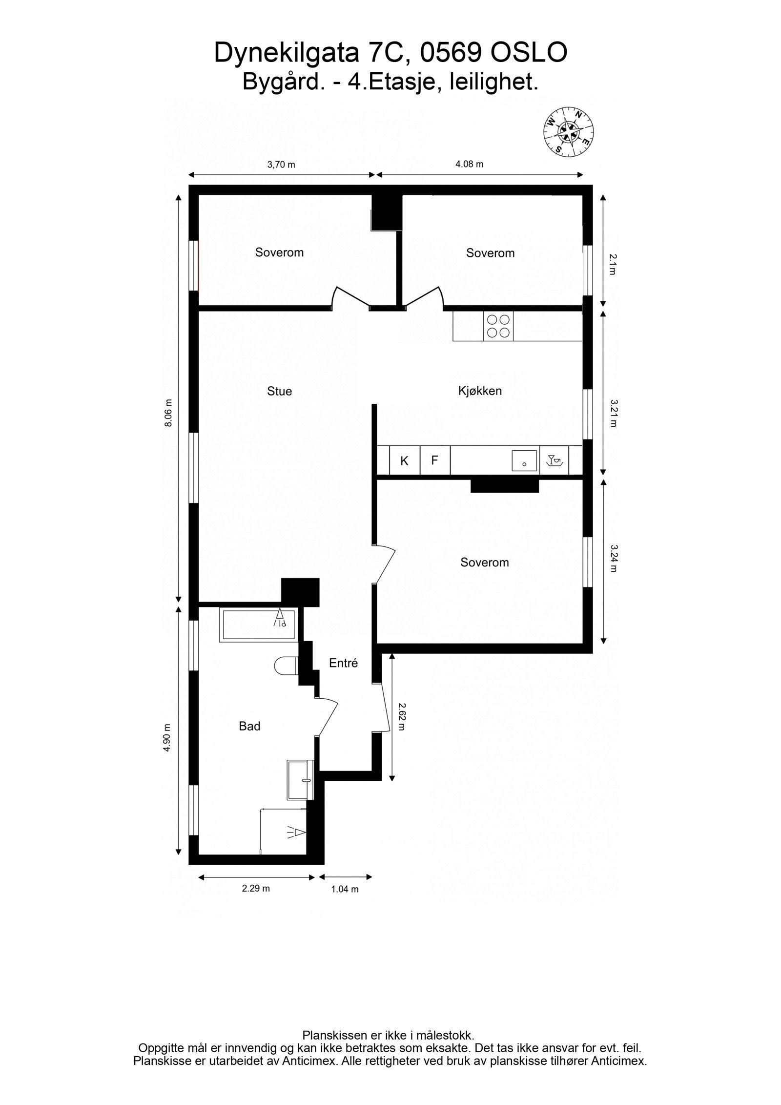 Alternativ planløsning som 4-roms (kun illustrasjon). Galleribilde