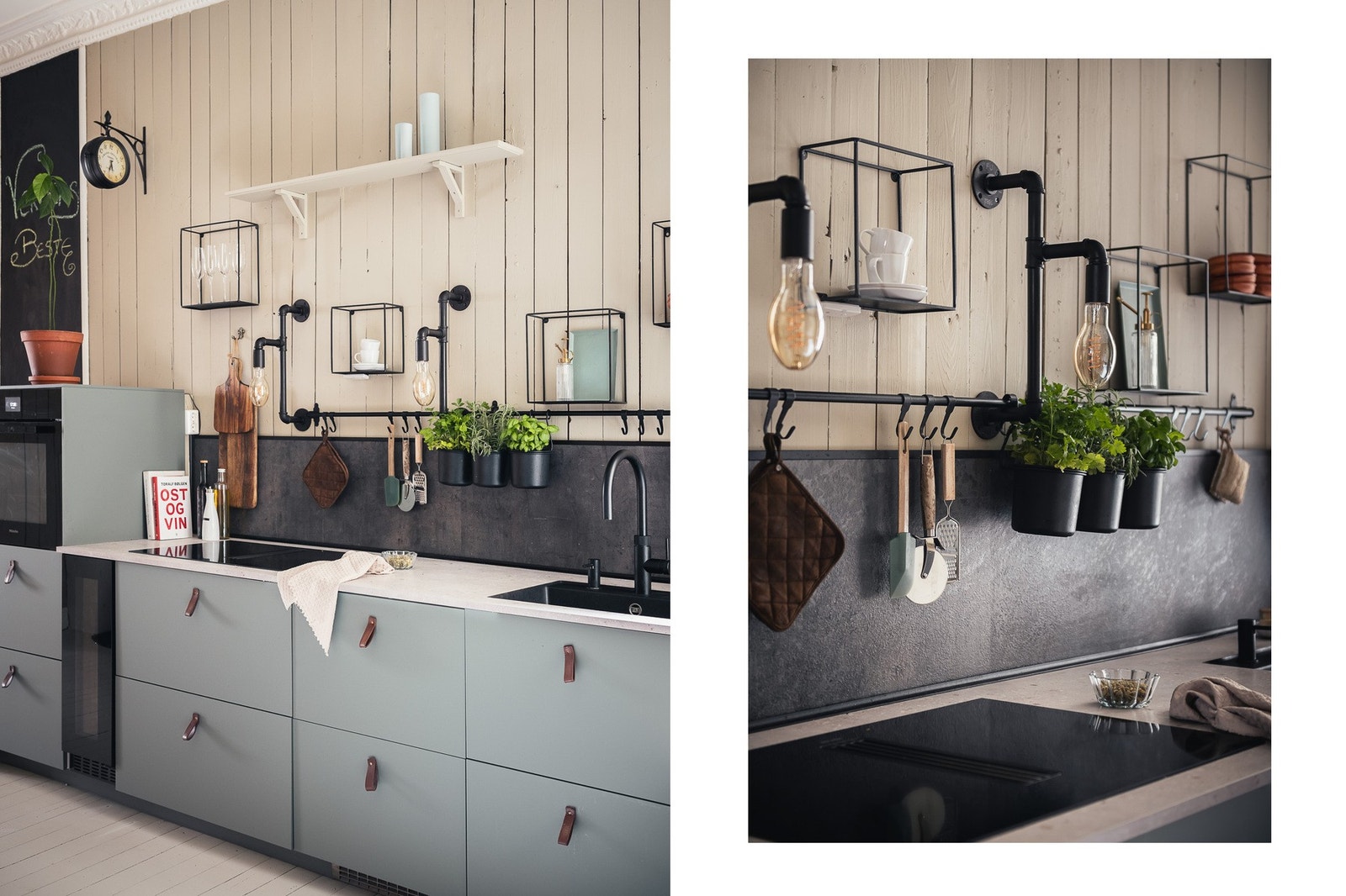 Kjøkkeninnredningen har et nordisk preg, og består av benkestammer og høyskap med glatte fronter samt blandebatteri med Quooker-funksjon. Galleribilde