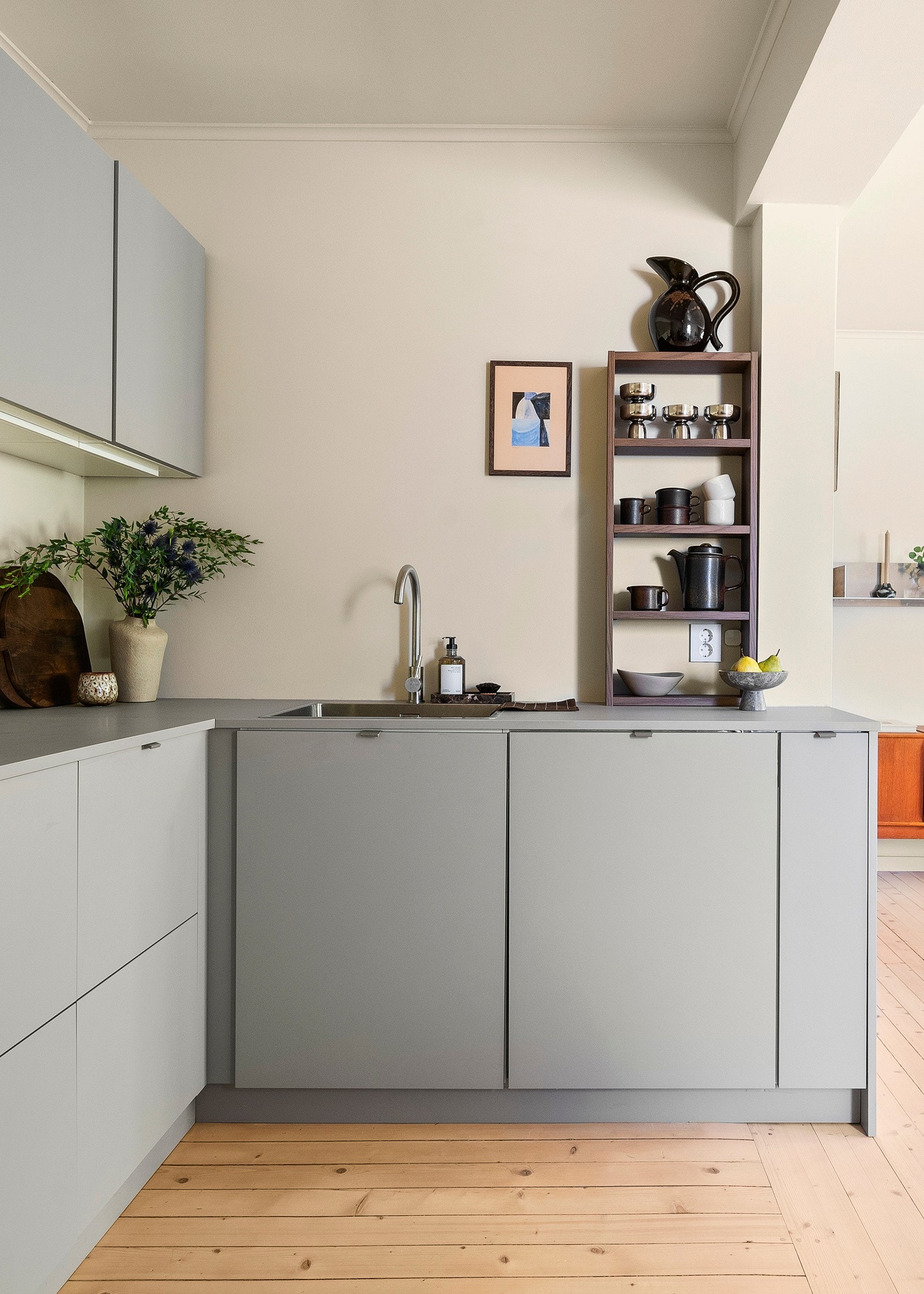 Integrerte hvitevarer: induksjonstopp, stekeovn, oppvaskmaskin, kjøle- og fryseskap. Galleribilde