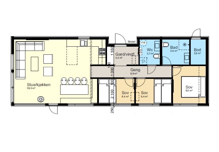 Planskisse. Sjemmedalhytta 100m2 BYA Galleribilde