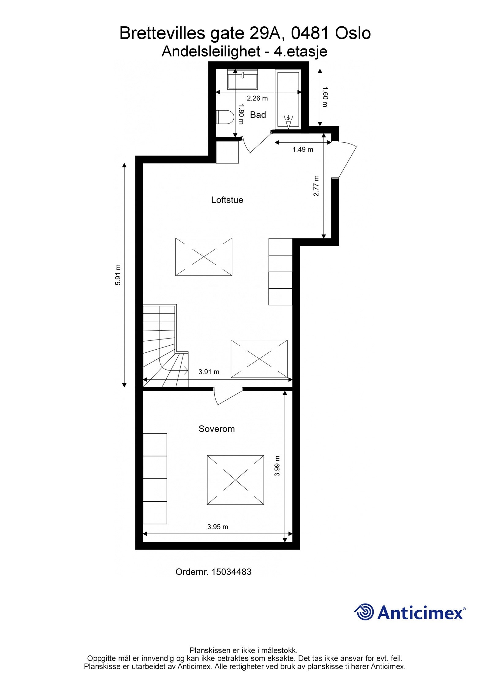 Plantegning 4. etasje. Loftsetasjen ble innredet med ferdigattest fra 2006. Galleribilde