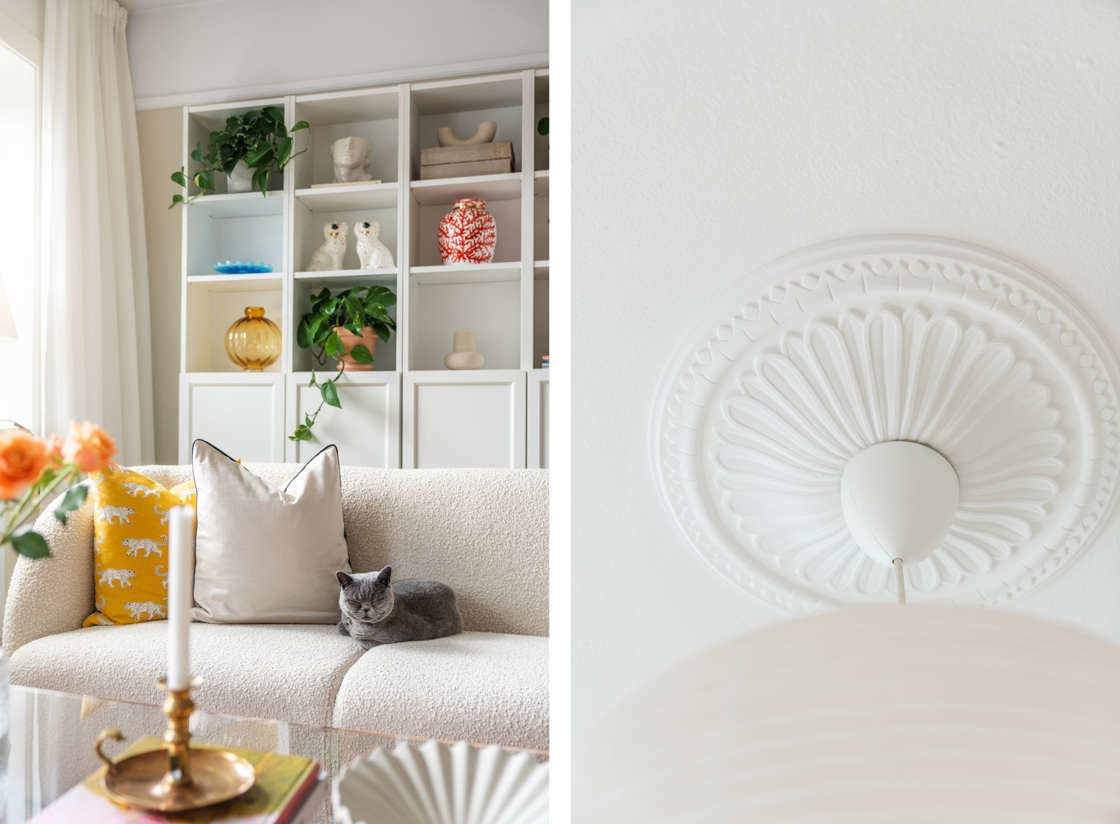 Alle rommene i leiligheten har nydelige rosetter i taket som bidrar til å bevare den klassiske og sjarmerende stilen i leiligheten. Galleribilde