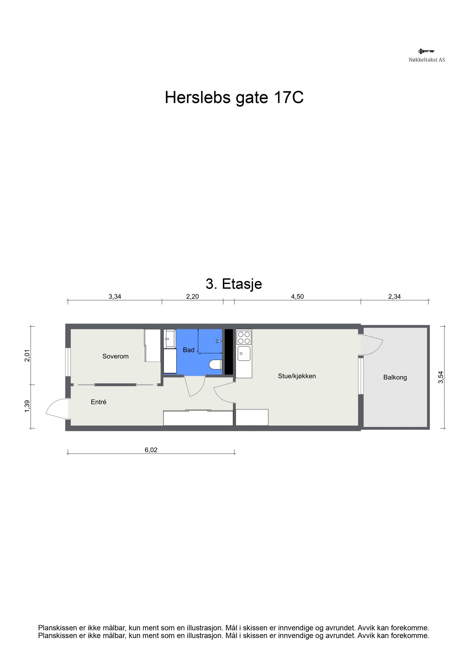 Herslebs gate 17C (3.etg 38 kvm: entré, åpen kjøkken- og stueløsning, soverom og baderom. Romslig balkong. Kjellerbod på 5 kvm. Galleribilde