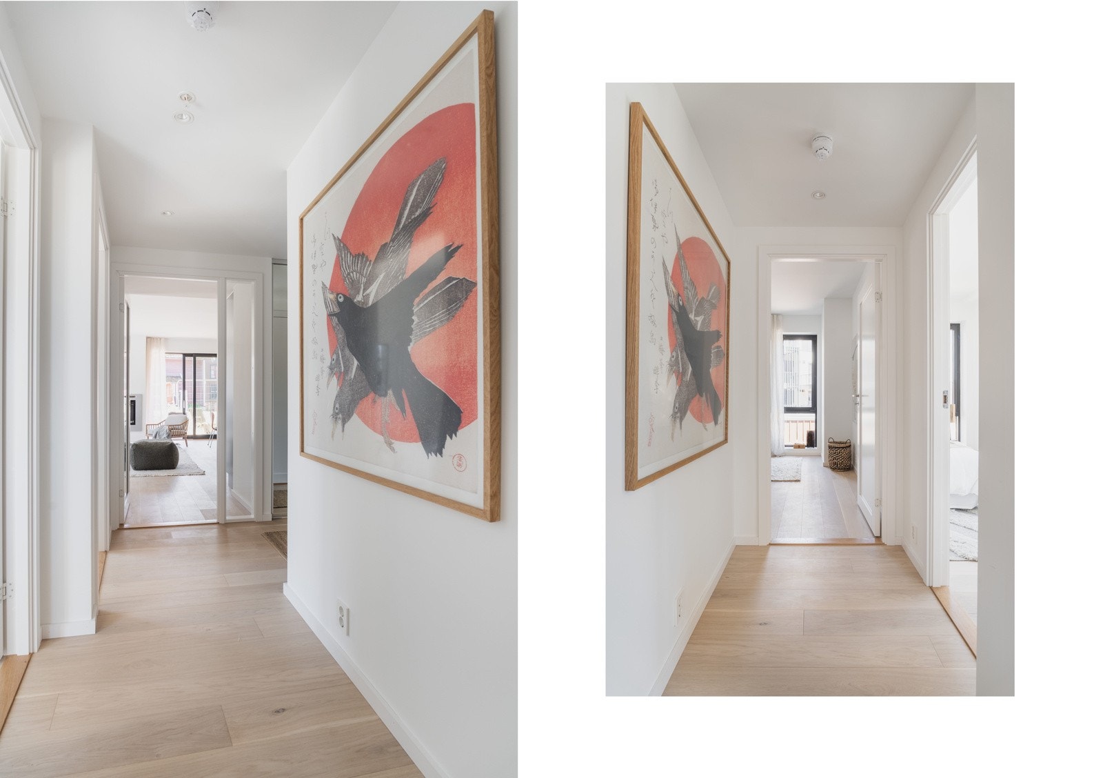 Leiligheten har en åpen og luftig gang/hall. En elegant glassdør mellom entreen og oppholdsrommet sørger for naturlig lys. Galleribilde