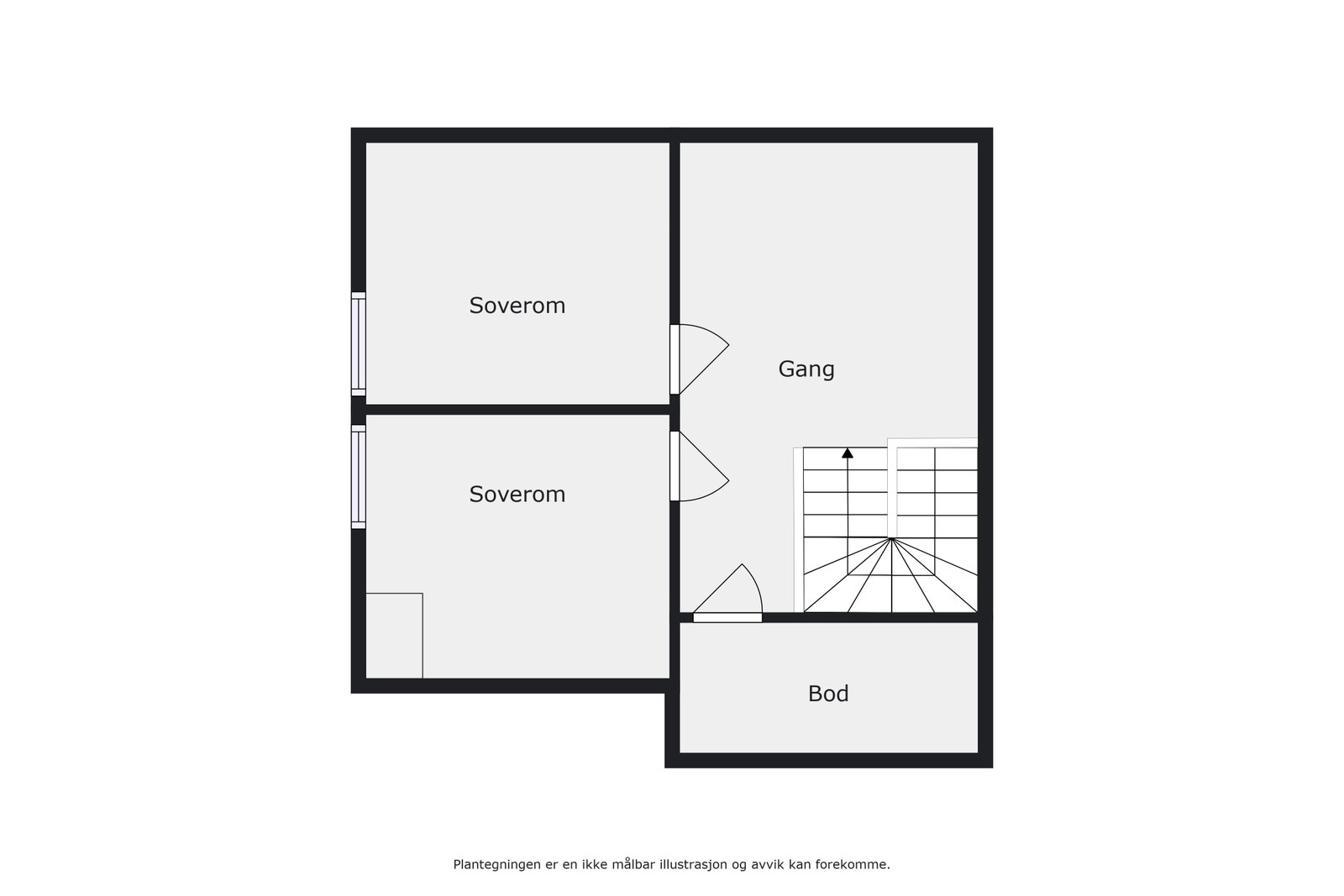 2. etasje byr på to soverrom, og det er også plass til å bygge et ekstra bad om ønskelig. Galleribilde