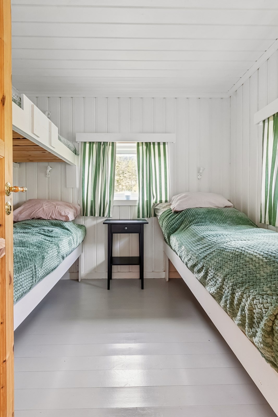 Det finnes fastmonterte senger på begge soverommene med til sammen 5 sengeplasser. Galleribilde