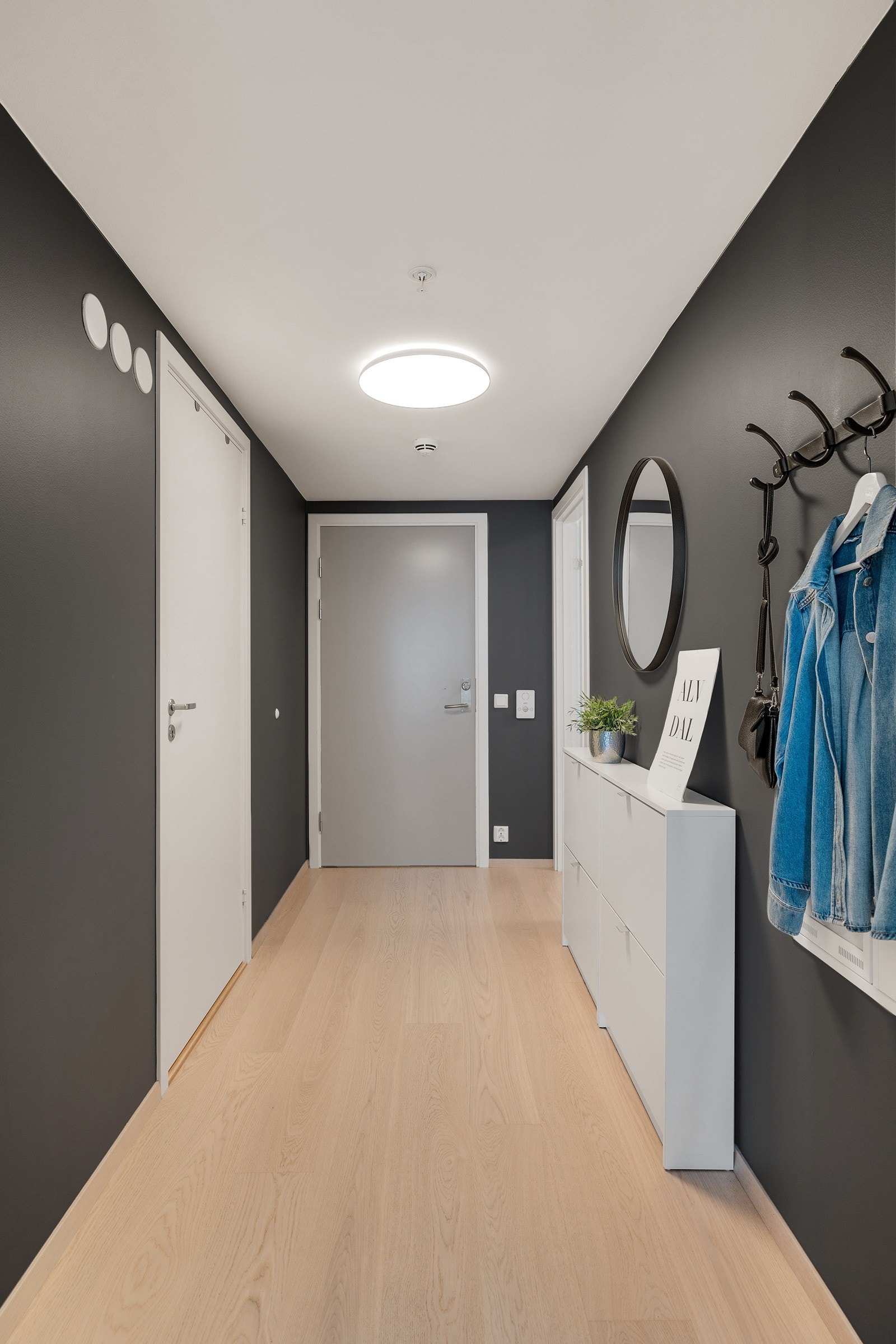 Leiligheten har slett entrédør fra Swedoor med brannklasse B30 og lydklasse 40dB. Galleribilde
