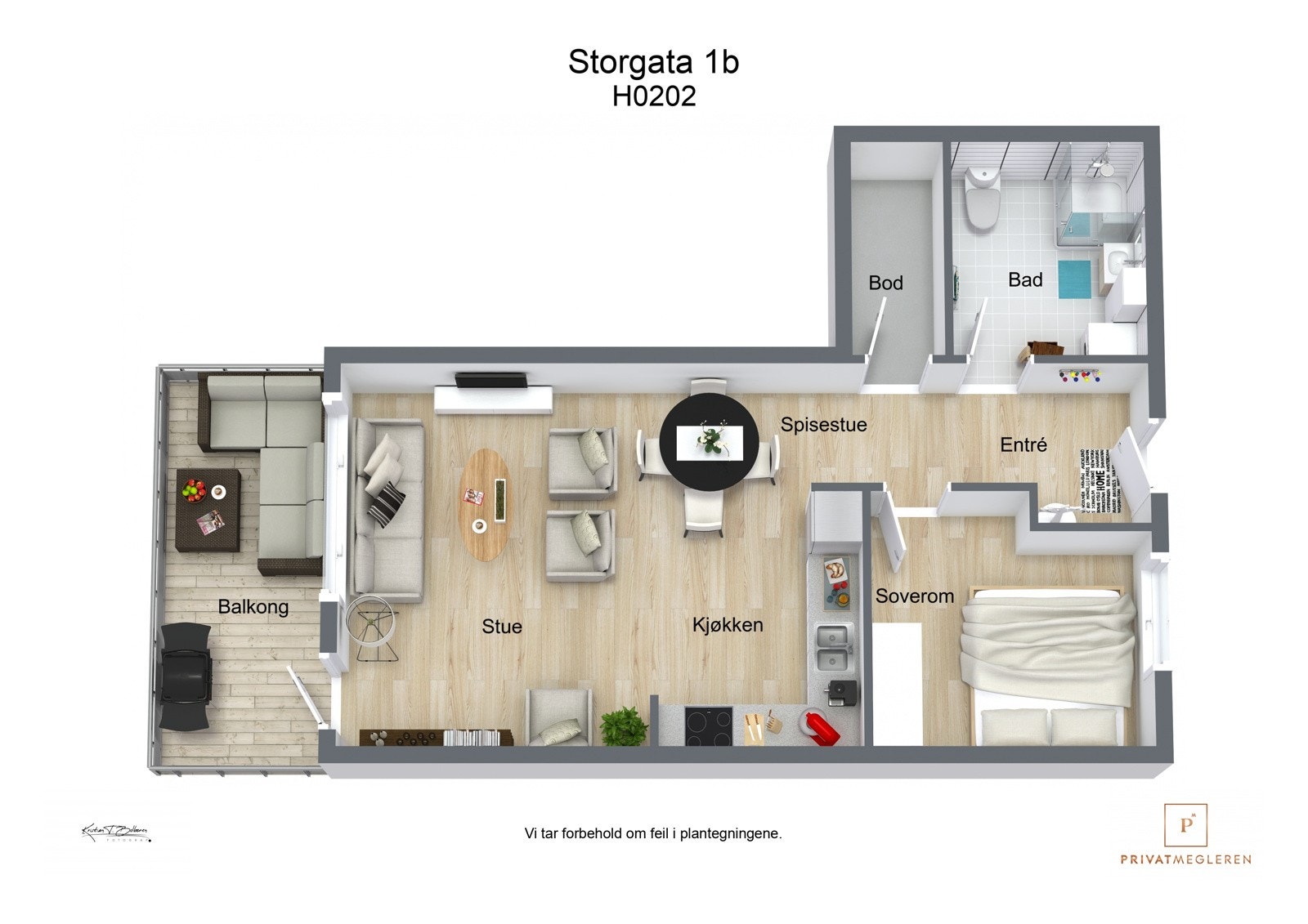 Storgata 1 B - 3D plantegning Galleribilde