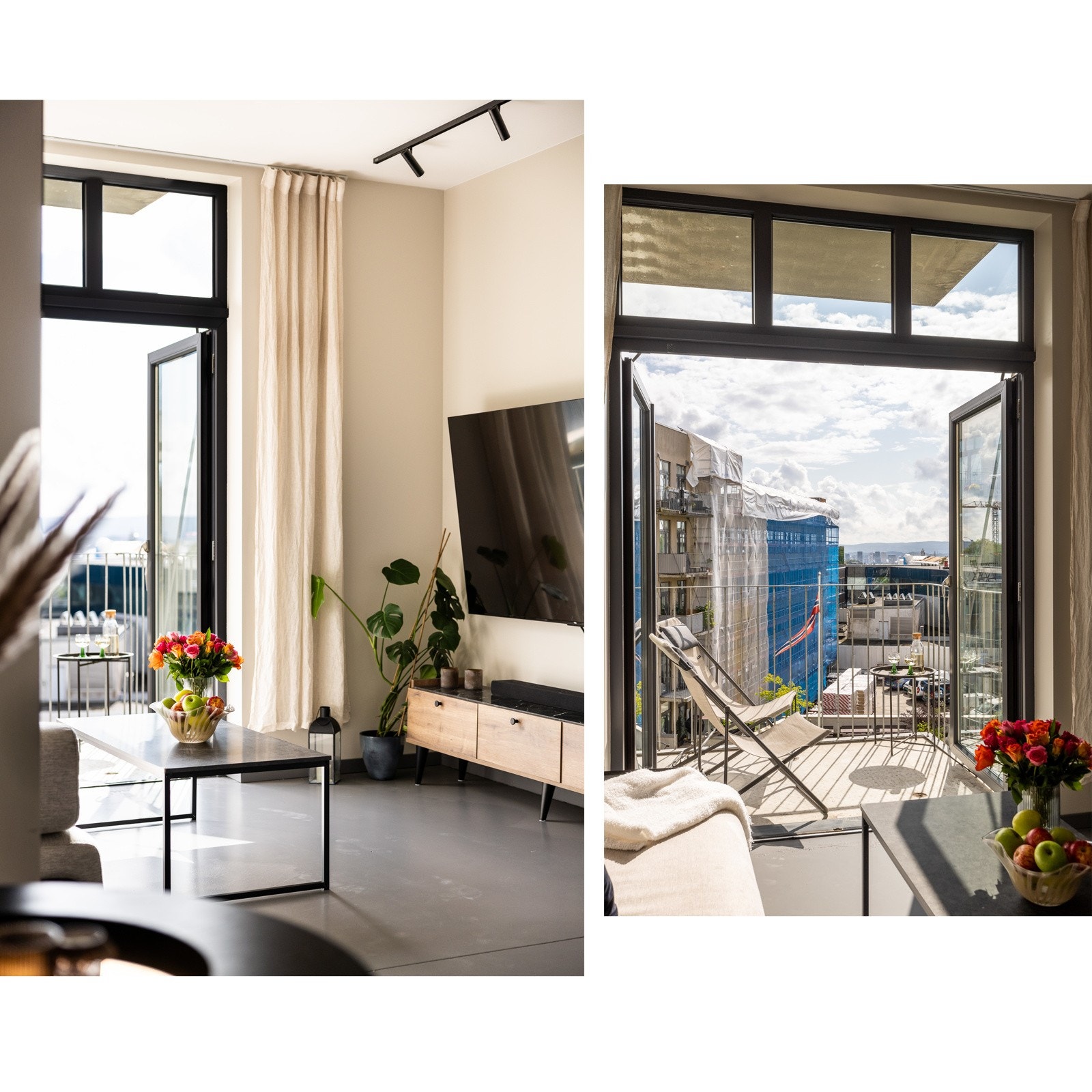 Utgang fra stue/kjøkken til sydvendt balkong på 3 kvm vendt mot frodige omgivelser. Galleribilde