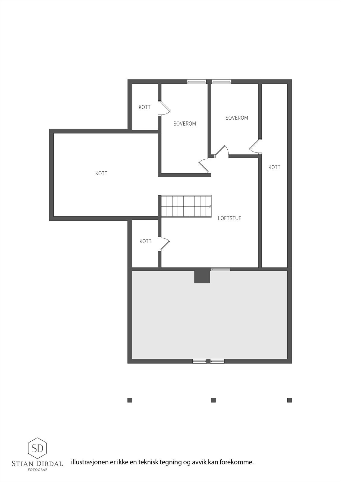 2. etg er bonusetasjen. Perfekt for de som vil trekke seg tilbake eller når du har gjester. Galleribilde