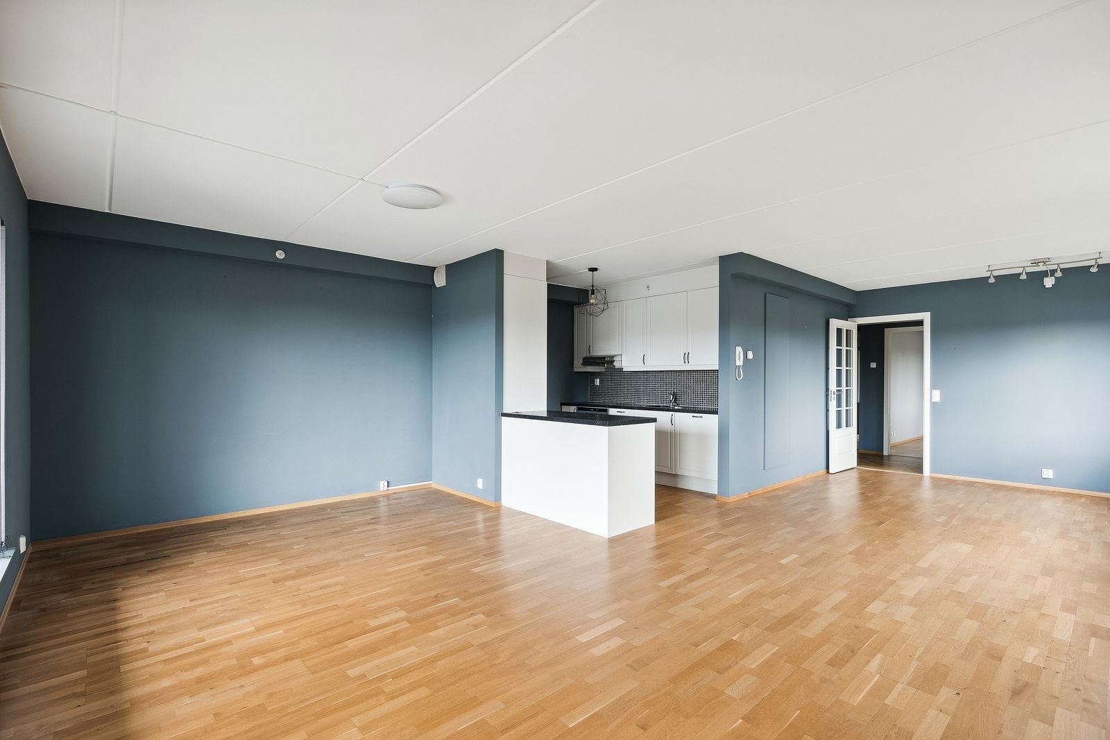 Stor og lys stue med utgang til balkong Galleribilde