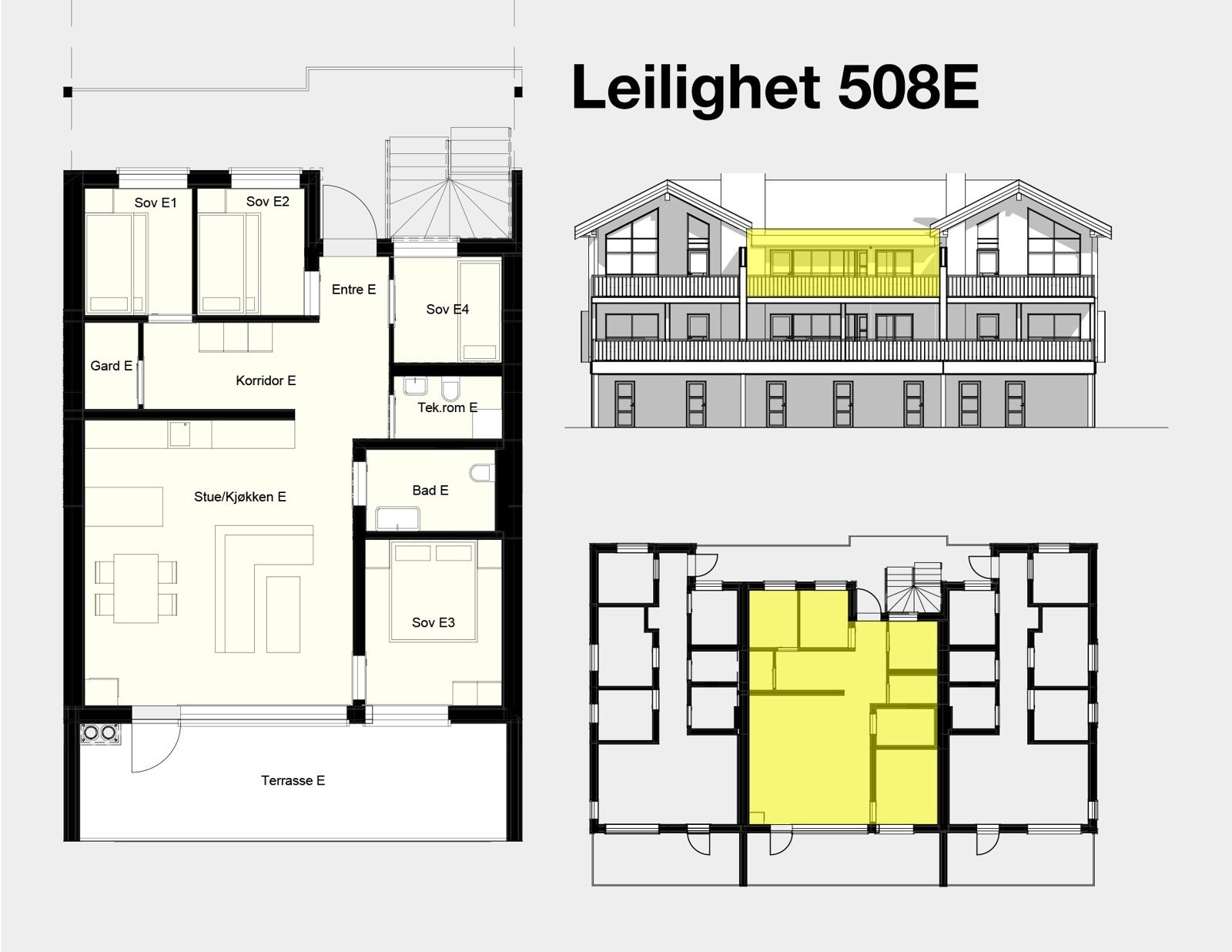 Illustrasjon av midtleilighet i kvartsvegen 9. Plantegningen er kun ment som illustrasjon, og avvik kan forekomme. Galleribilde