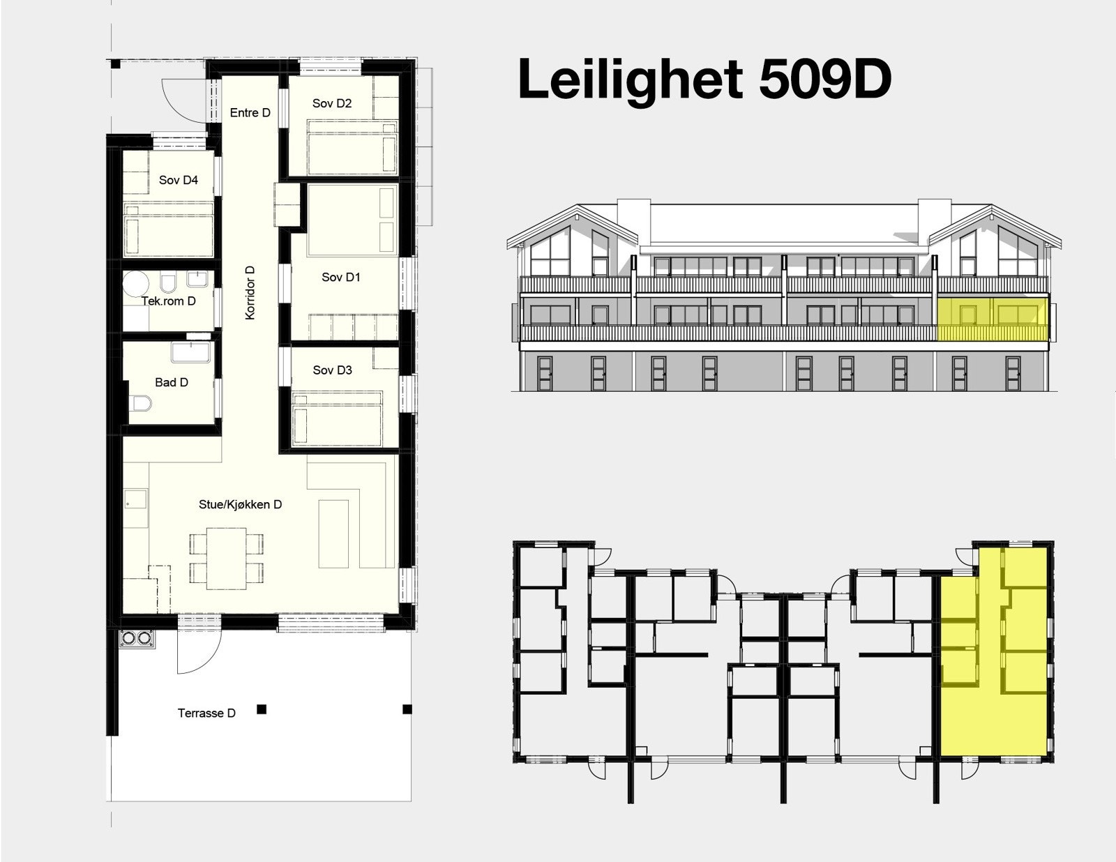 Illustrasjon av hjørneleilighet i det største bygget. Plantegningen er kun ment som illustrasjon, og avvik kan forekomme. Galleribilde