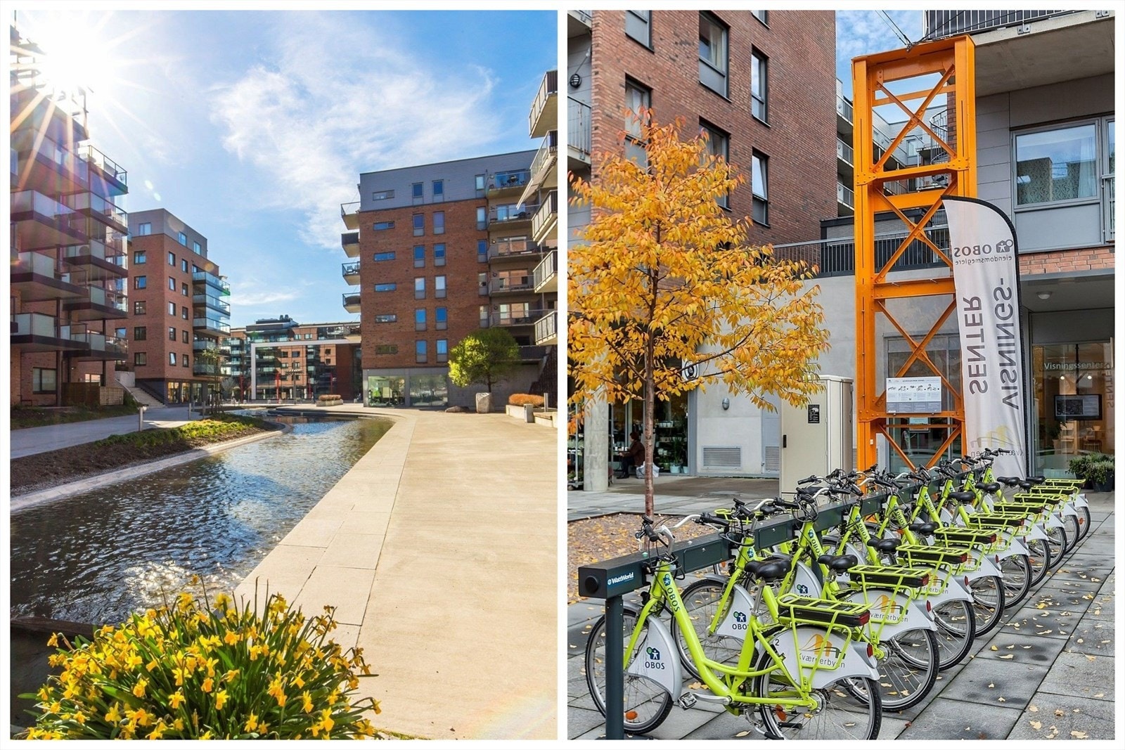 I Kværnerbyen ligger også OBOS Nærkontoret. Profesjonell kontorplass der du bor med oppstillingsplass for bysykler Galleribilde
