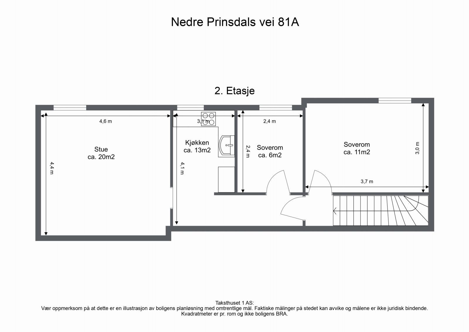 Planskisse 2. etasje, viser utleieleiligheten "vaktmesterleiligheten". Galleribilde