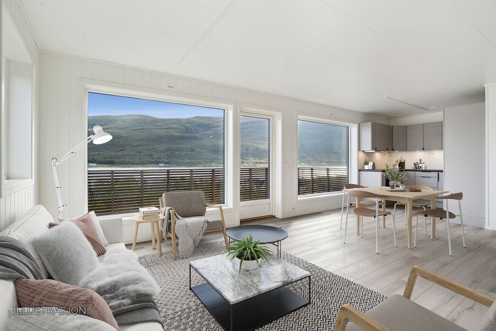 Her får du ei flott helt ny leilighet som er innflytningsklar (bilder er fra tilsvarende speilvendt leilighet i 2 etg/bildet er digitalt møblert). Galleribilde