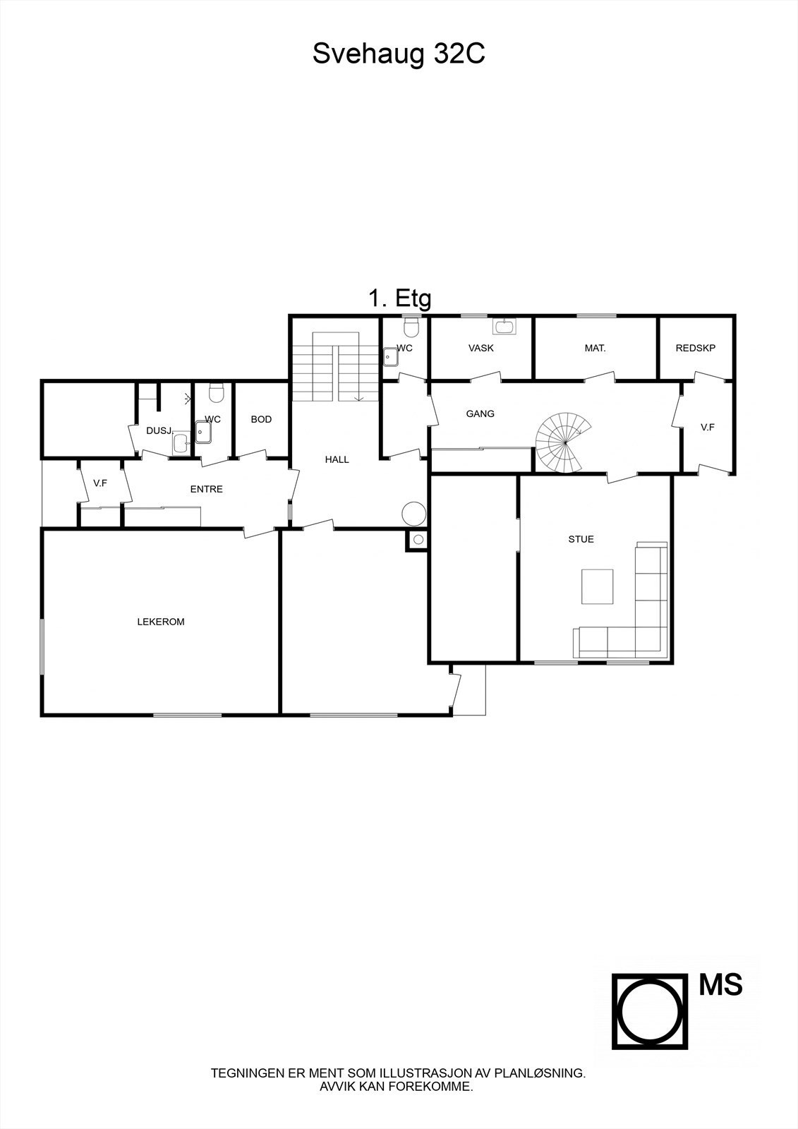 Floorplan letterhead - Svehaug 32C - 1. Etg - 2D Floor Plan Galleribilde