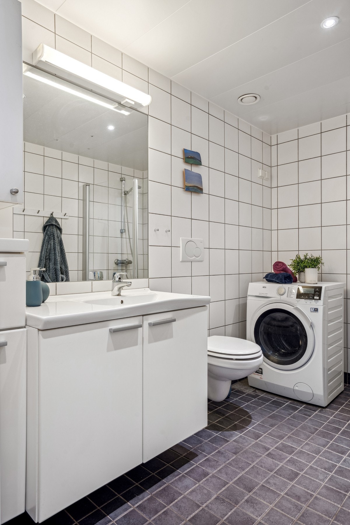 Veggmontert toalett og dusjvegger. Opplegg for vaskemaskin Galleribilde