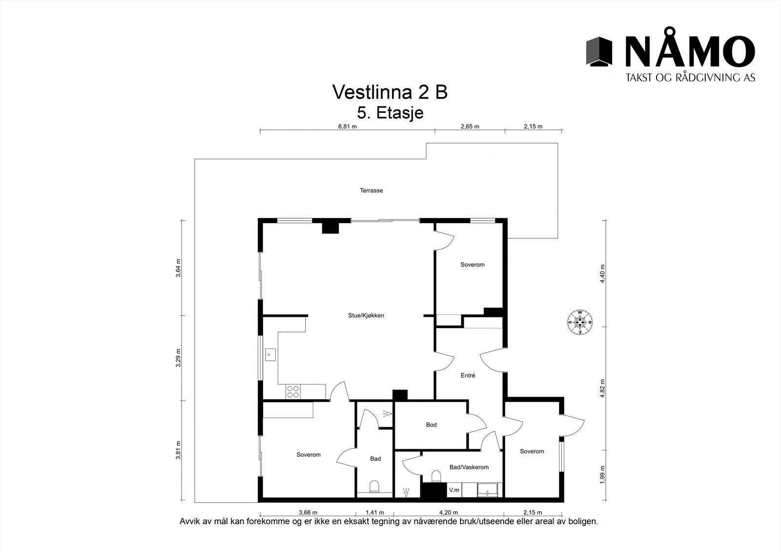 Plantegning Vestlinna 2 B - 5. etasje. Galleribilde