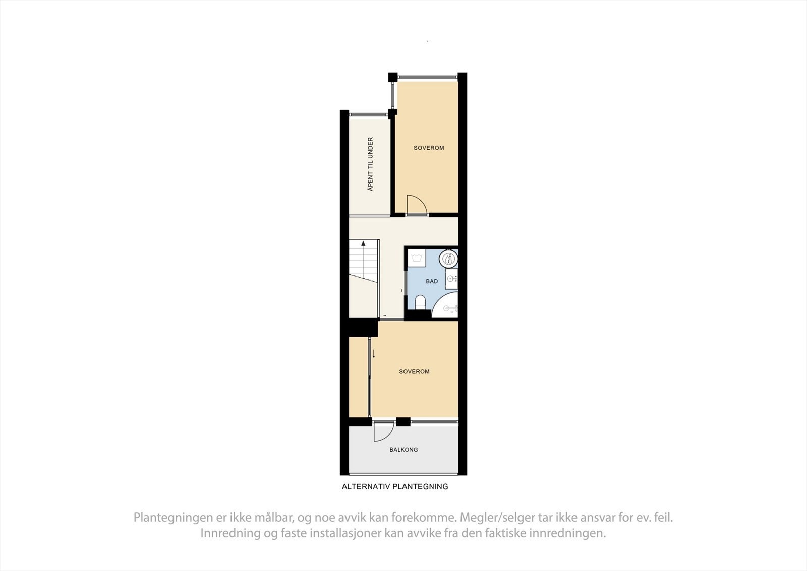Alternativ plantegning. Det foreligger godkjente byggemeldte tegninger hvor rommet som nå brukes som stue i 8. etasje, er definert som arbeidsrom/soverom. Galleribilde