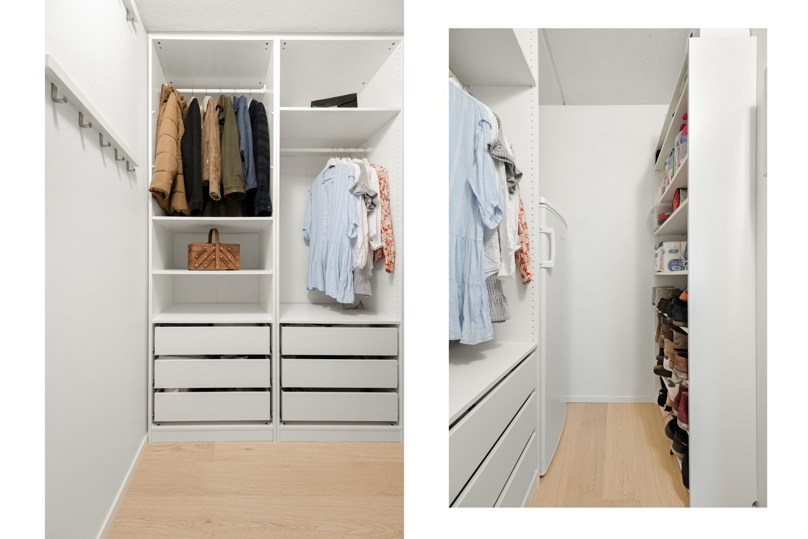 I tilknytning til gangen finner du en romslig og praktisk bod på ca. 4 m². Den er perfekt til oppheng av jakker, plassering av sko, så vel som støvsuger, vaskekost, strykebrett og klesstativ. Galleribilde