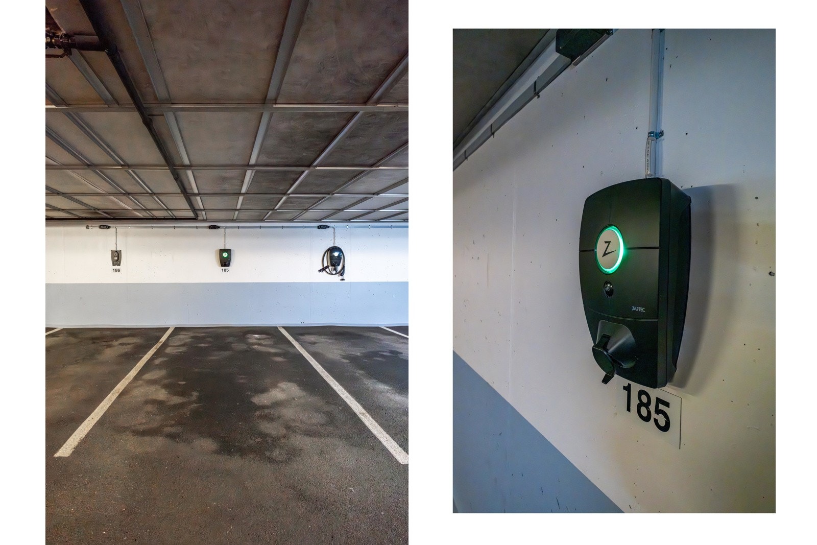Det medfølger en privat parkeringsplass (nr. 185) i lukket garasjeanlegg med direkte heisadkomst. Plassen har en praktisk plassering nært heisen. Galleribilde