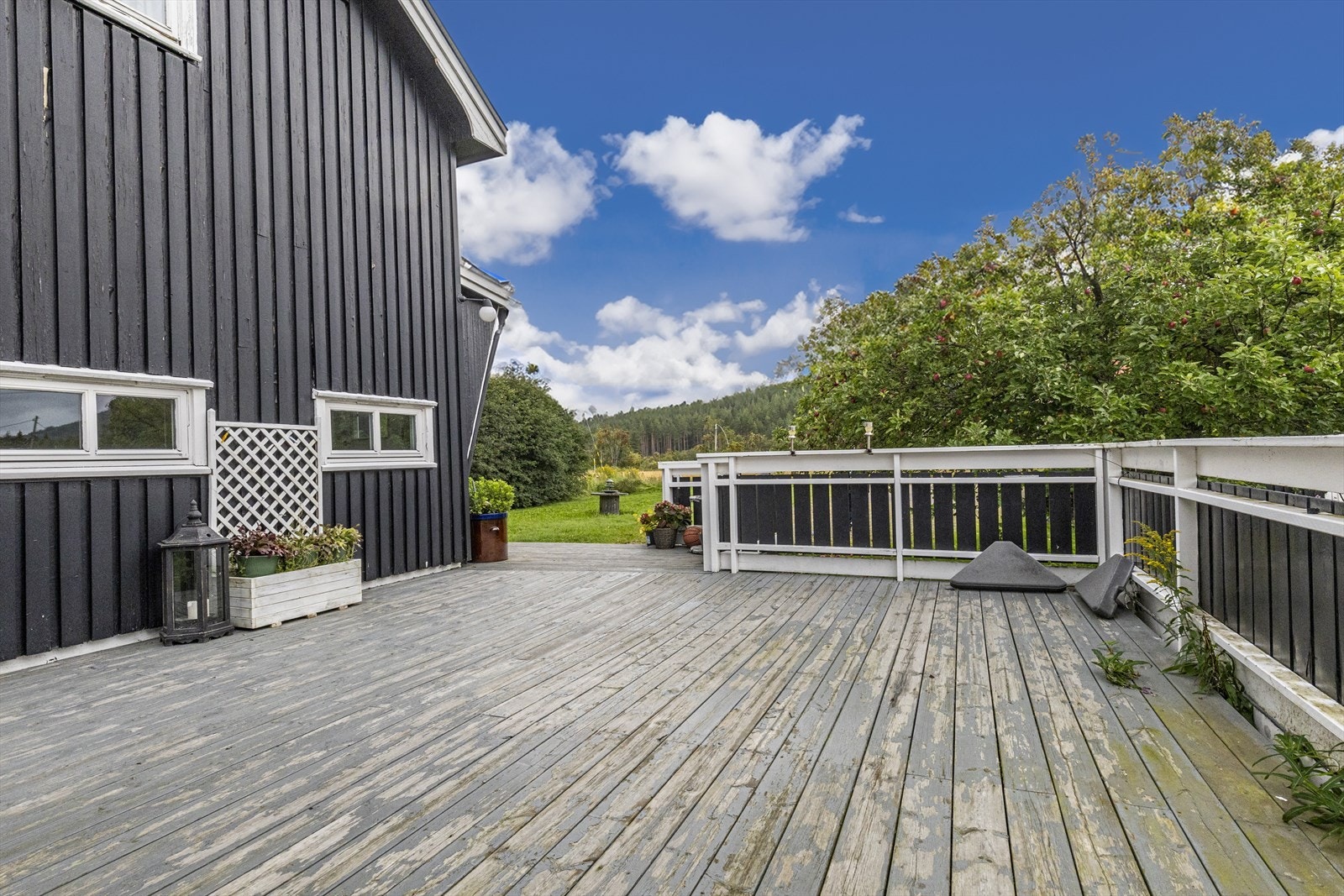 Stor og lun terrasseplatting med tilkomst fra inngangspartiet og hage. Galleribilde