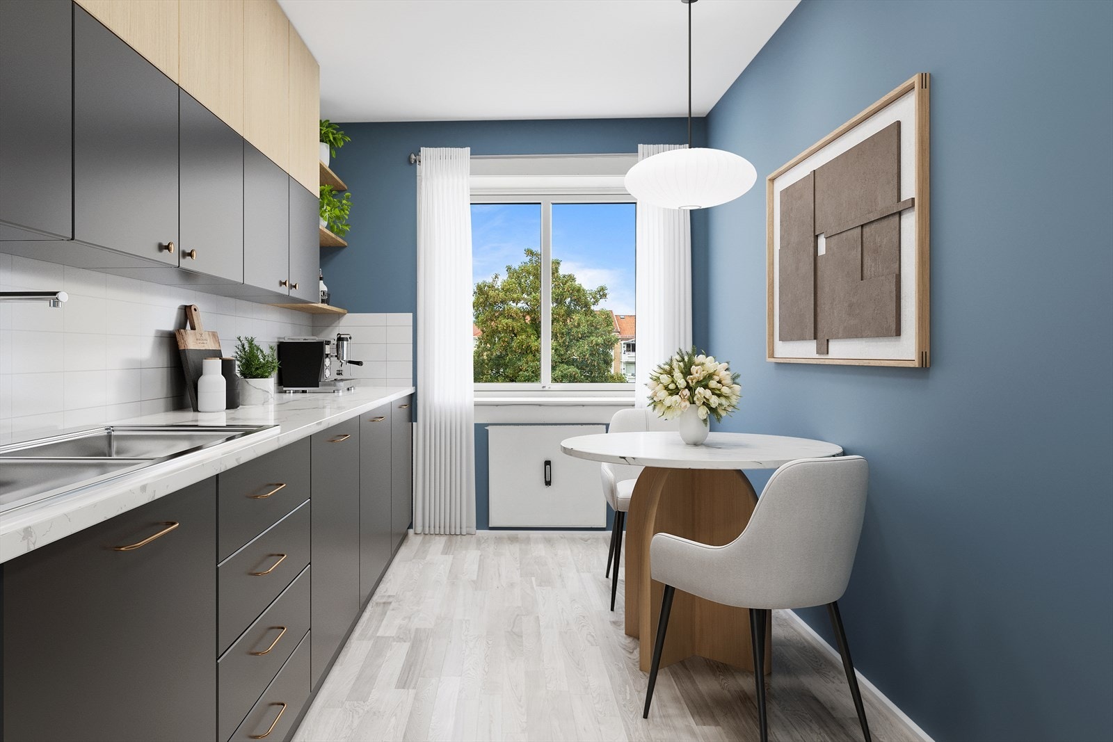 Digital møblering. Her kan man skape seg et meget hyggelig og praktisk kjøkken Galleribilde