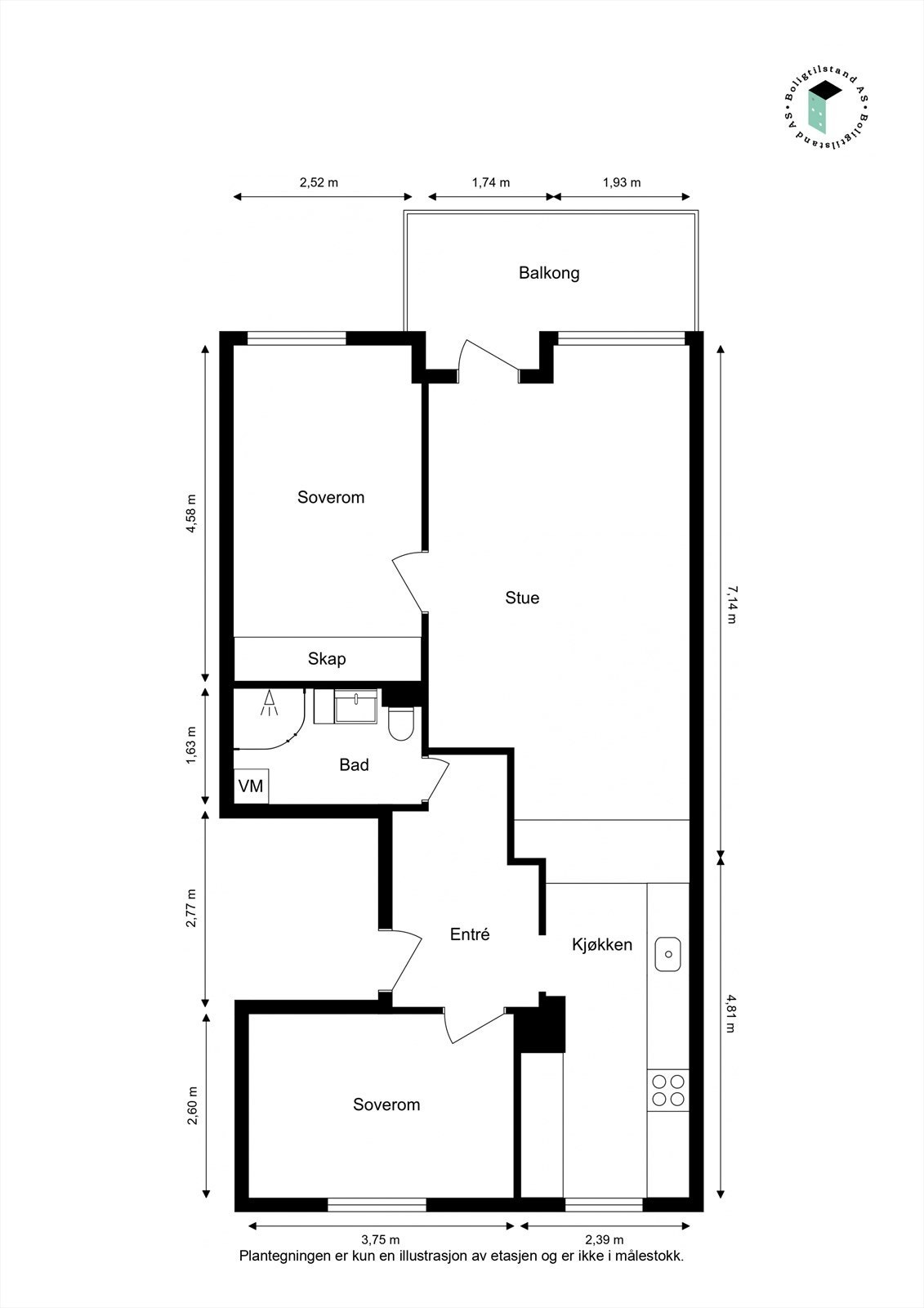 Plantegning med arealmål. Galleribilde