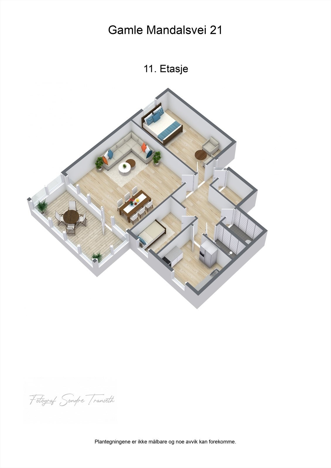 Planløsning: entre/mellomgang, soverom 1, stue med tilkomst til innglasset balkong, soverom 2, kjøkken, bad, toalettrom. I tillegg medfølger det 2 stk. boder. Galleribilde