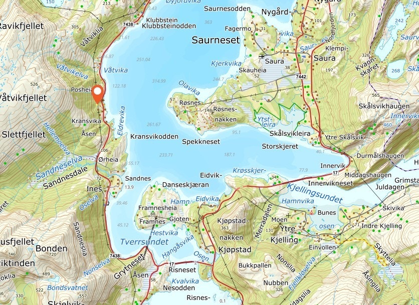 Kart Sandhornøy ©norgeskart.no Galleribilde