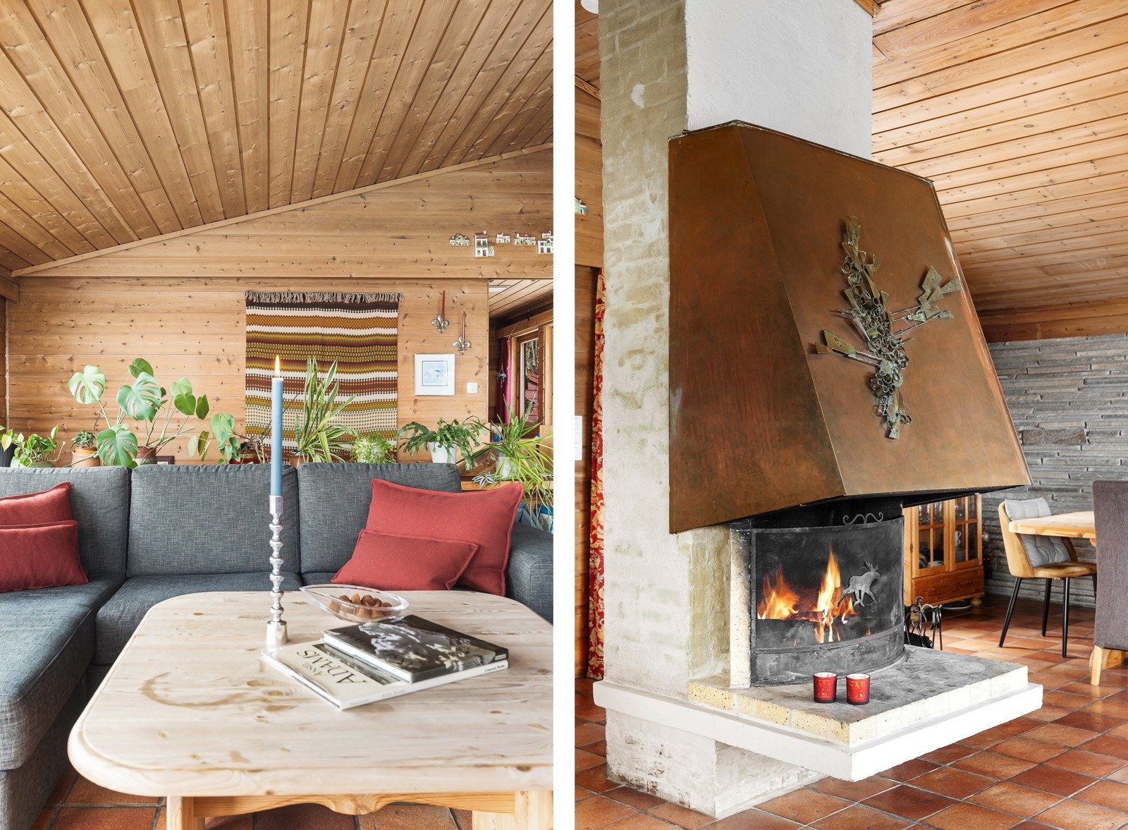 Peisen er strategisk plassert i midten av rommet og gir god varme. Galleribilde