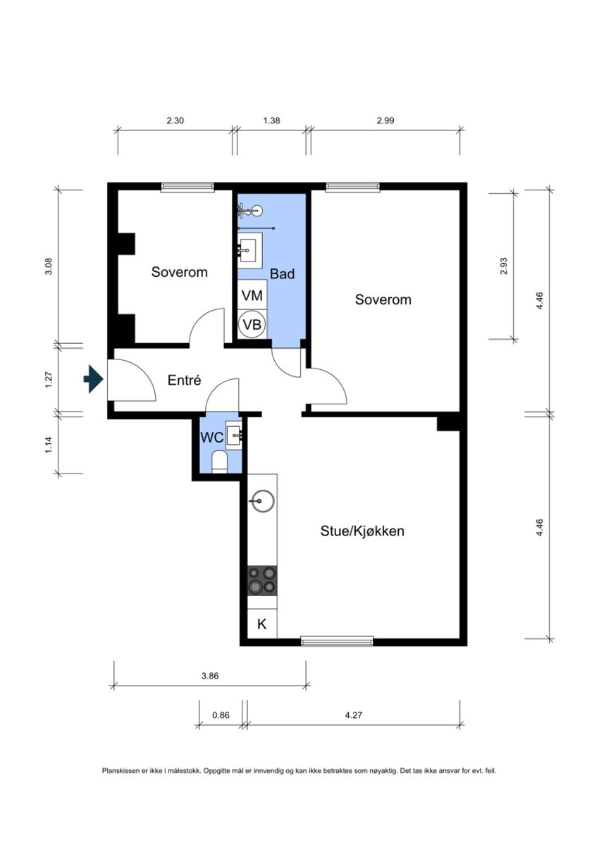 Plantegning med mål. Galleribilde